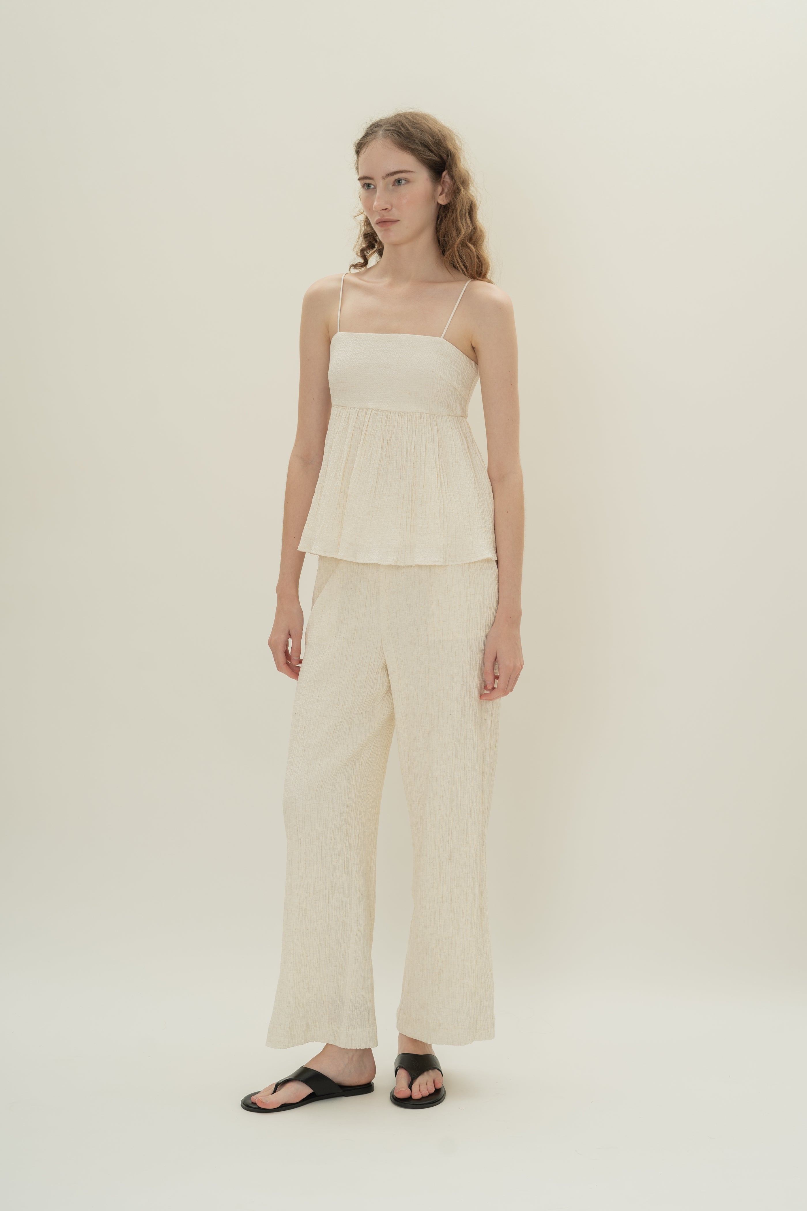 Cotton Blend Textured Cami Top in White