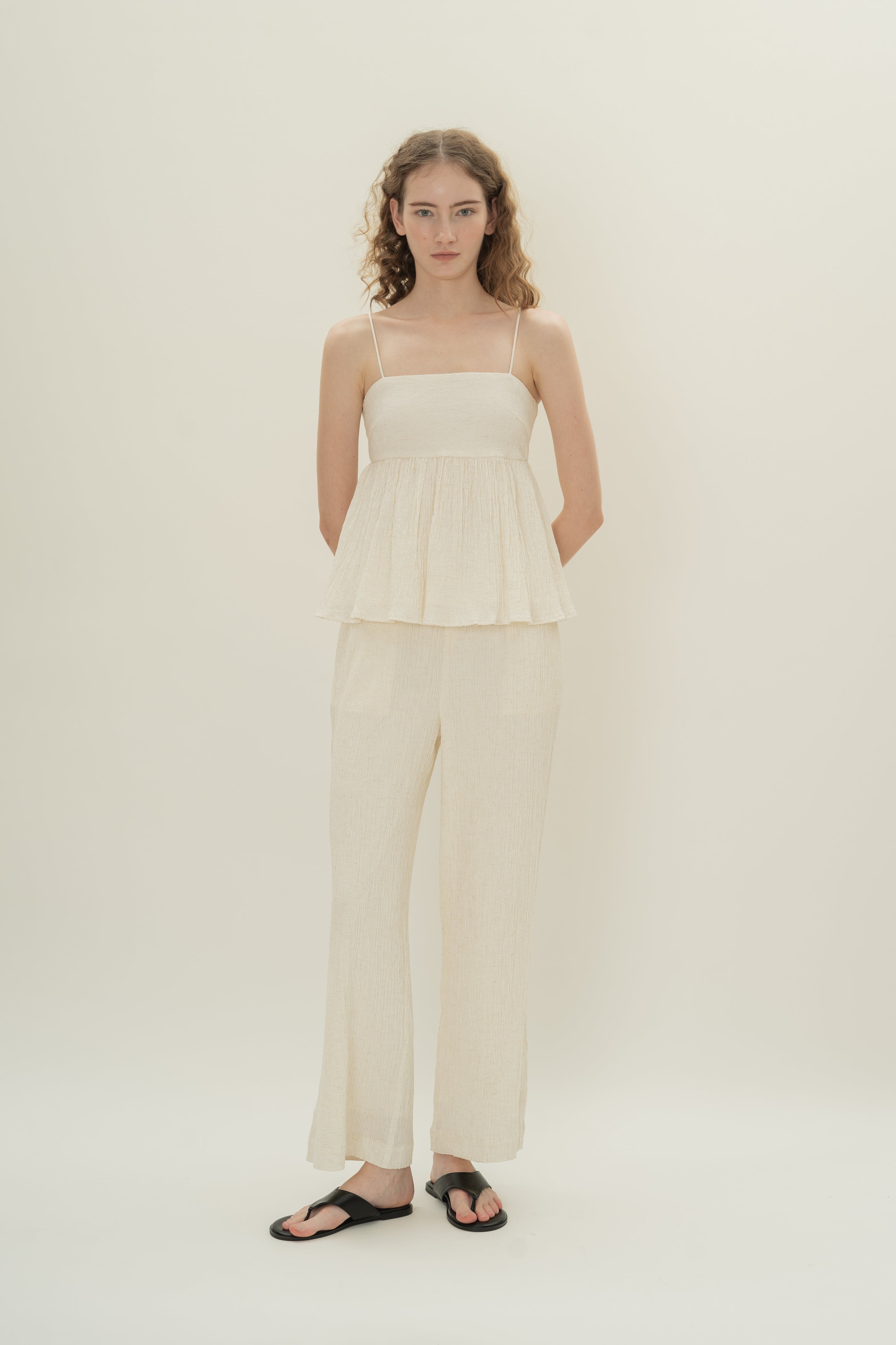 Cotton Blend Textured Cami Top in White