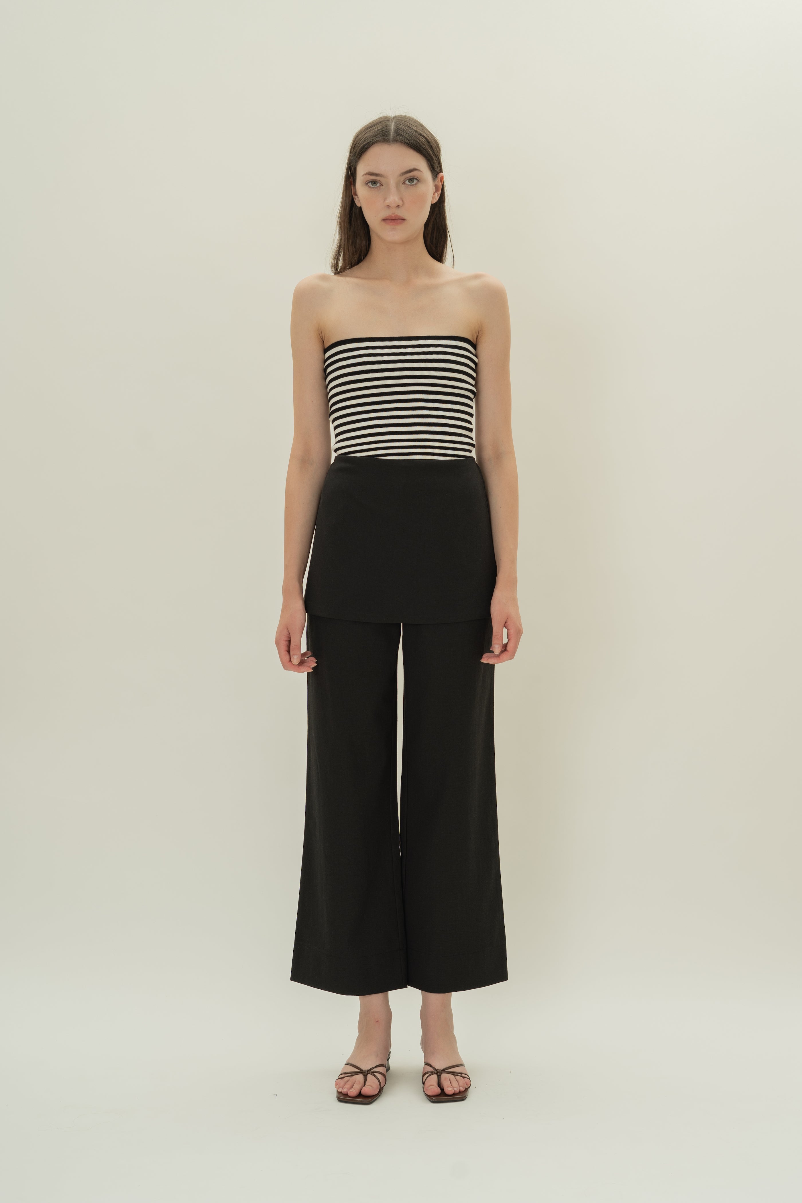 Tailored Pants With Overlay Skirt in Black