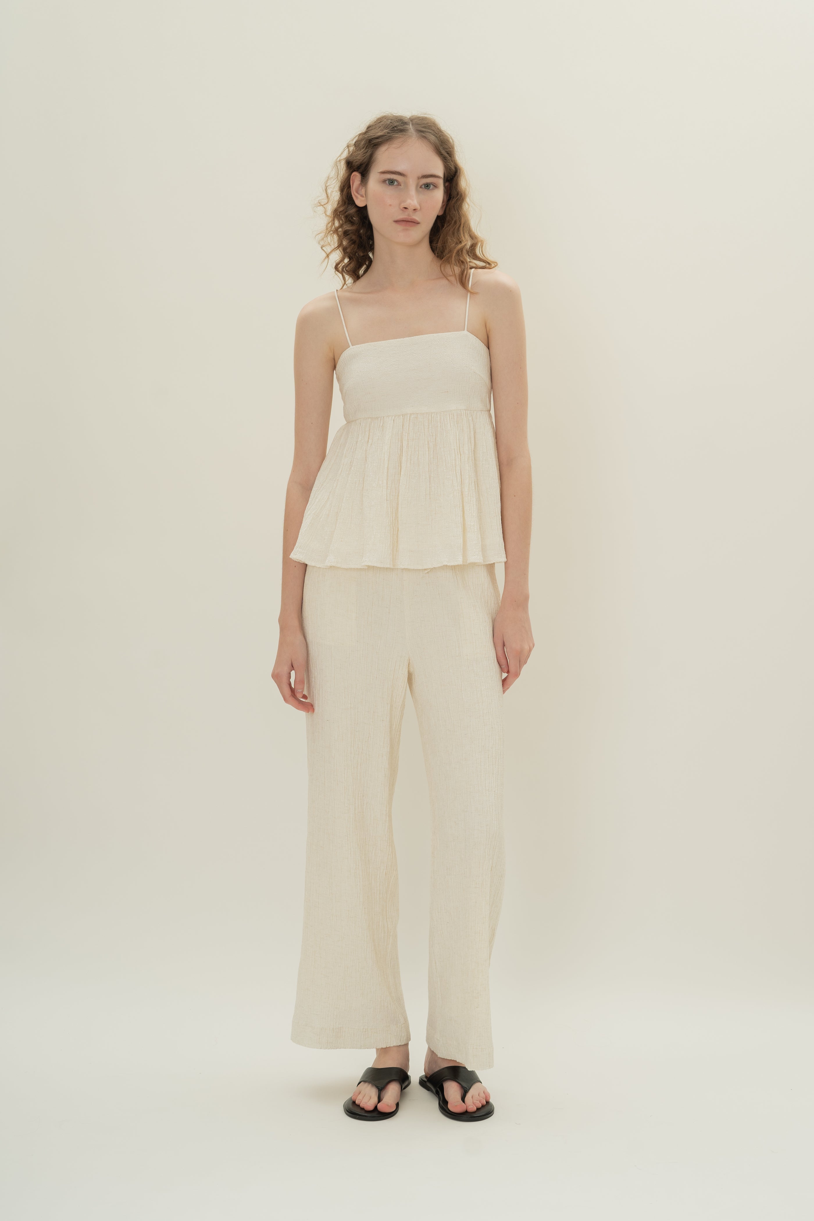 Cotton Blend Textured Cami Top in White