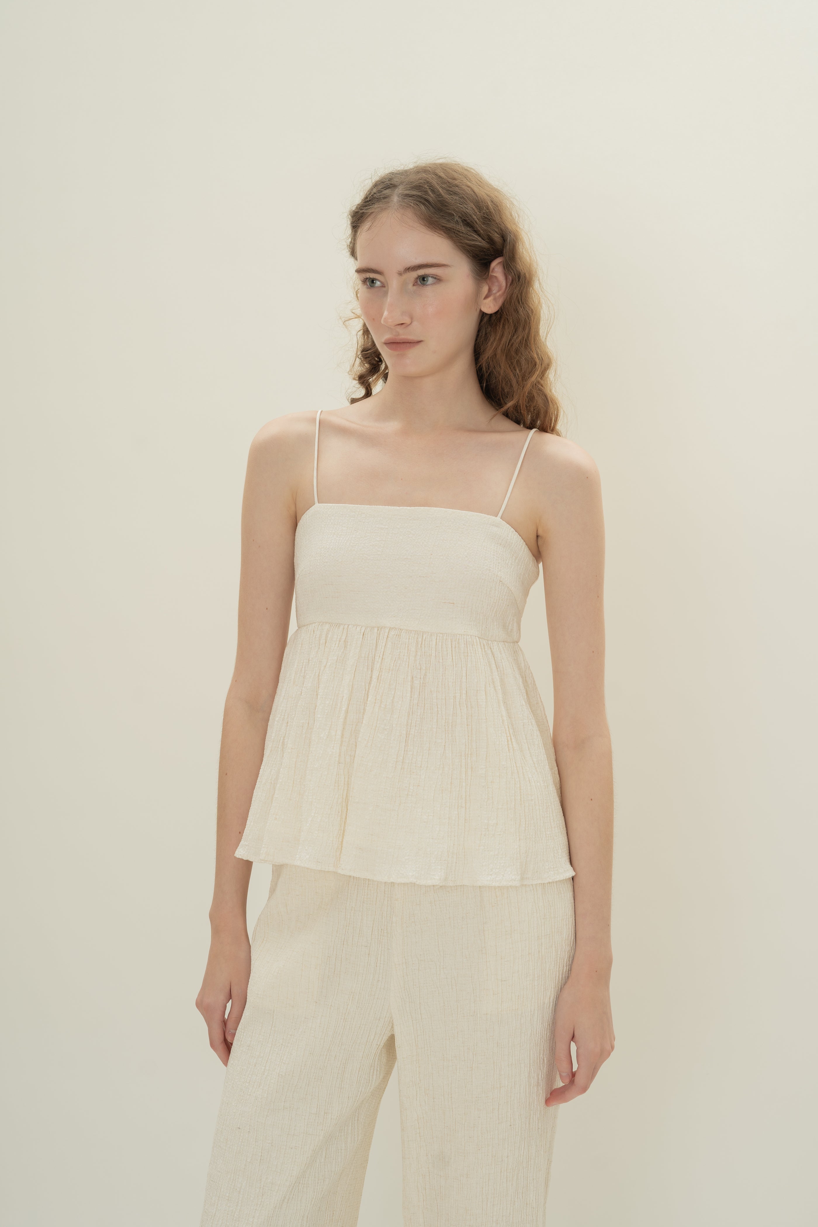 Cotton Blend Textured Cami Top in White