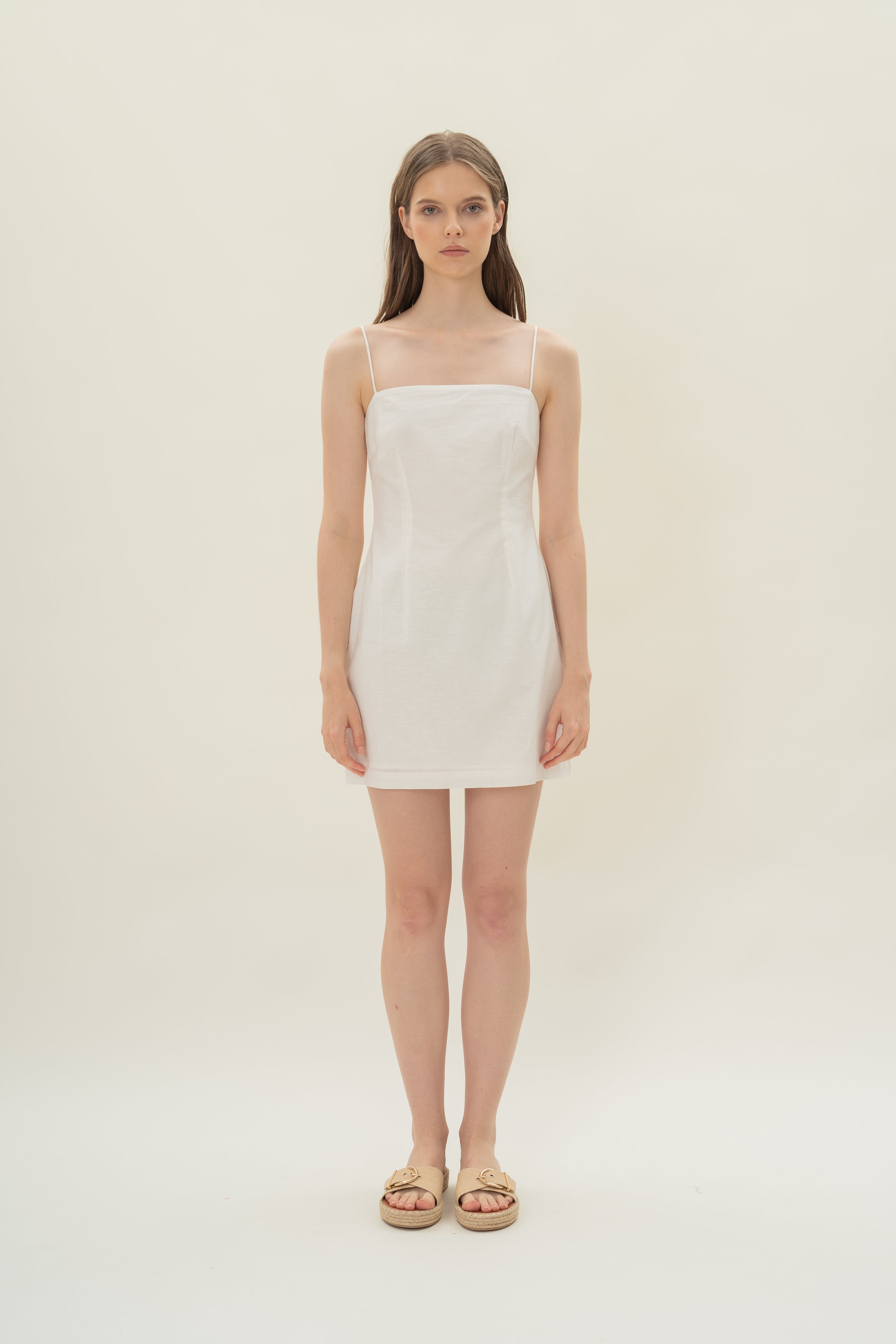 Linen Mini Dress in White