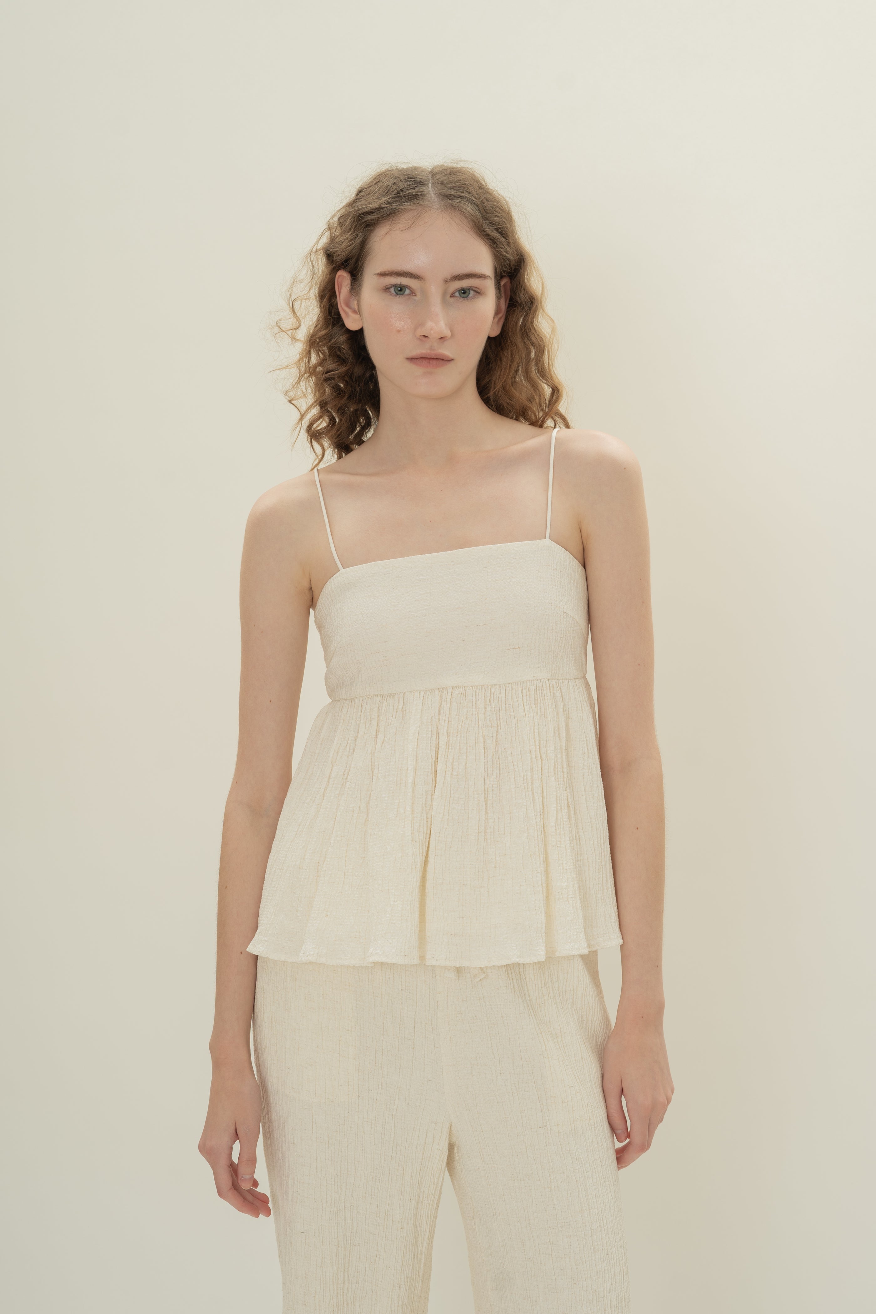 Cotton Blend Textured Cami Top in White