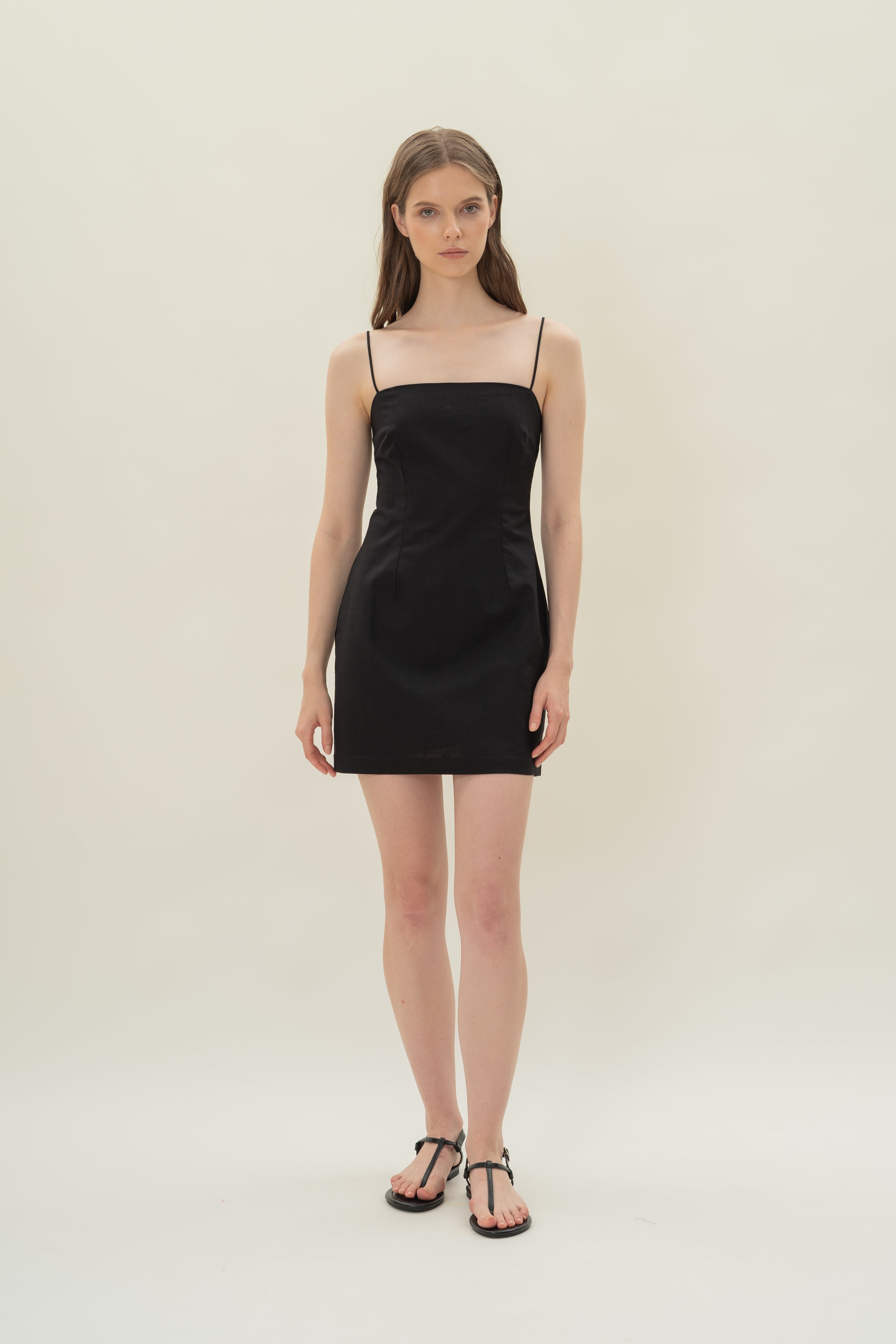 Linen Mini Dress in Black