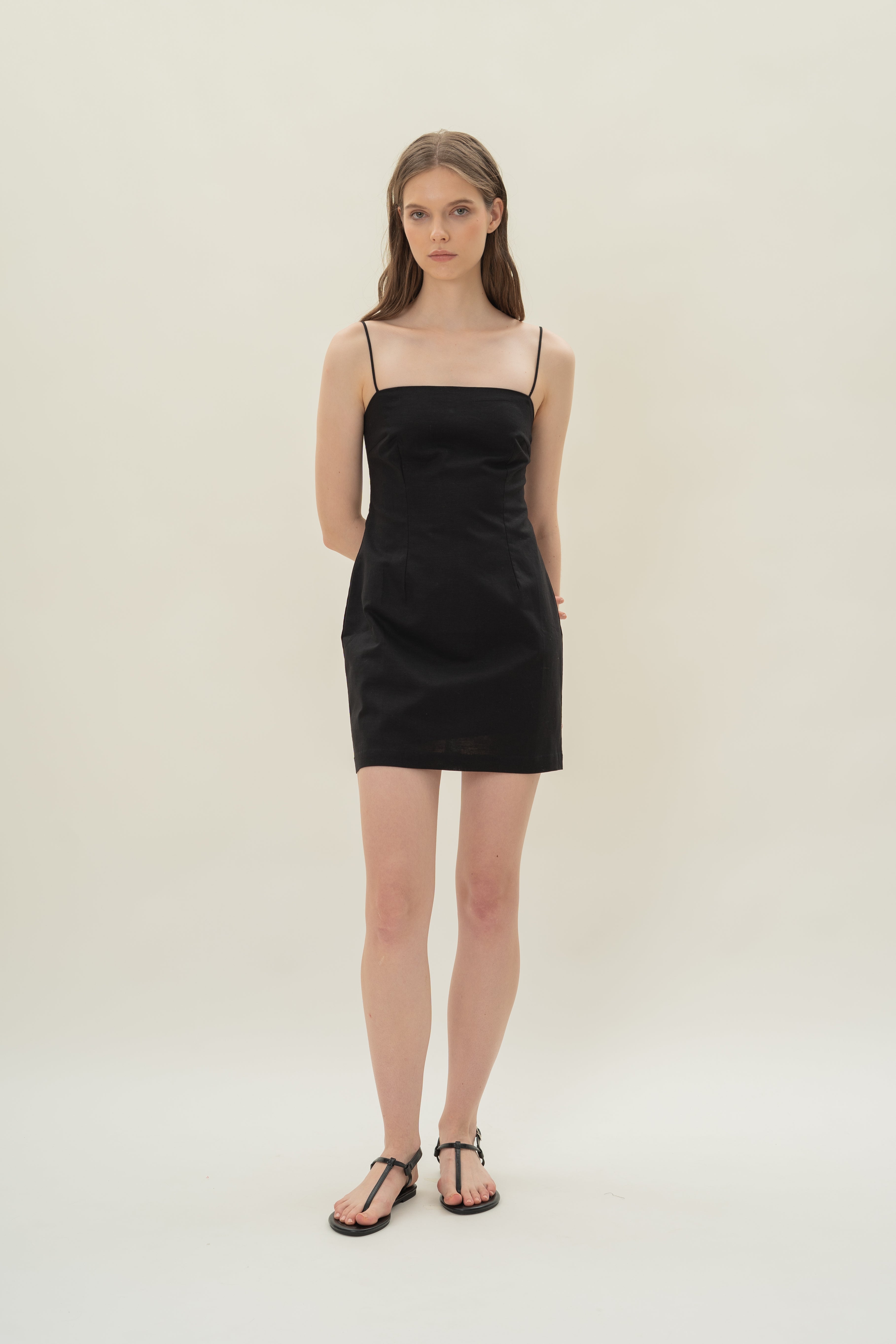 Linen Mini Dress in Black