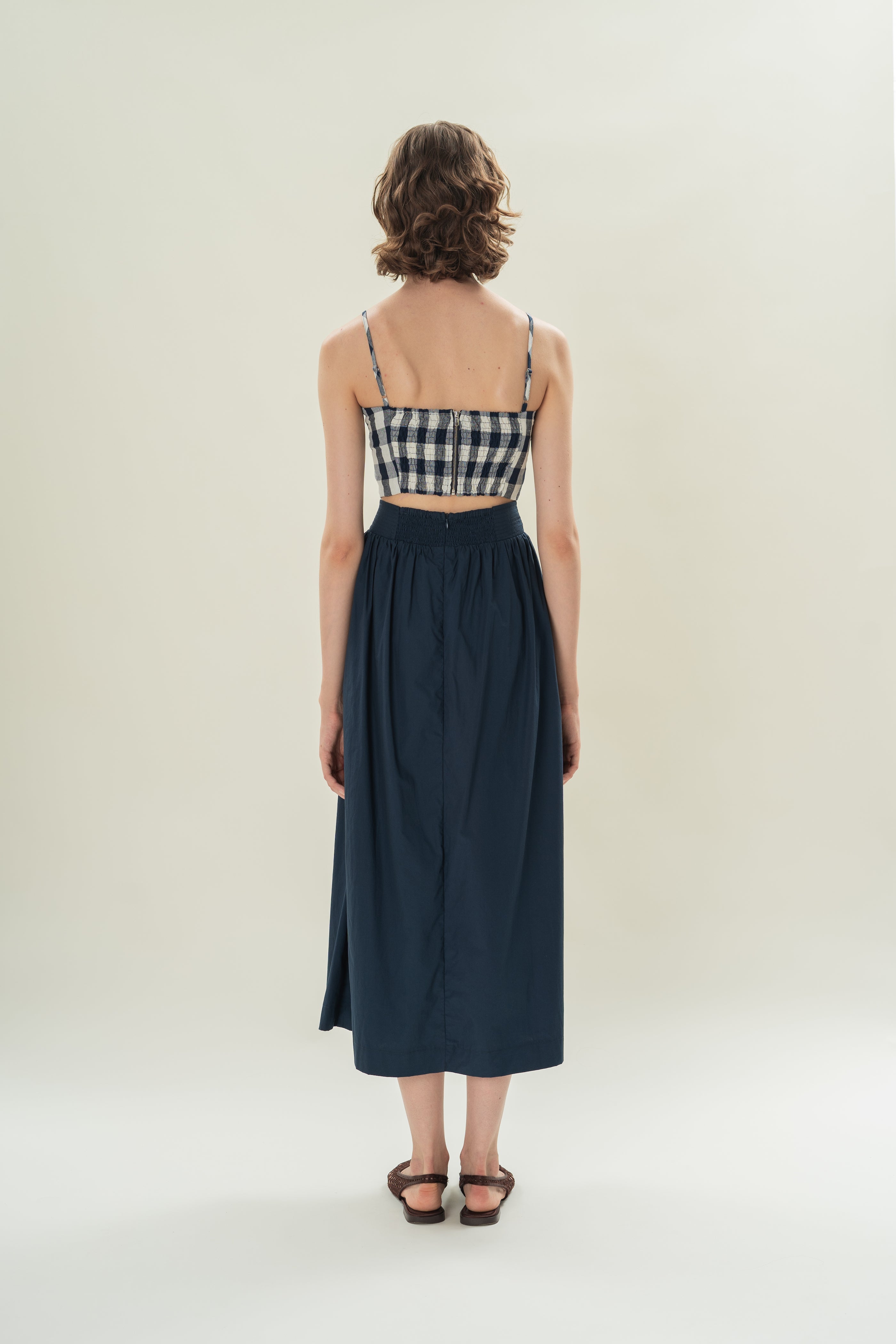 Stitched Waistband Gathered Midi Skirt in Midnight