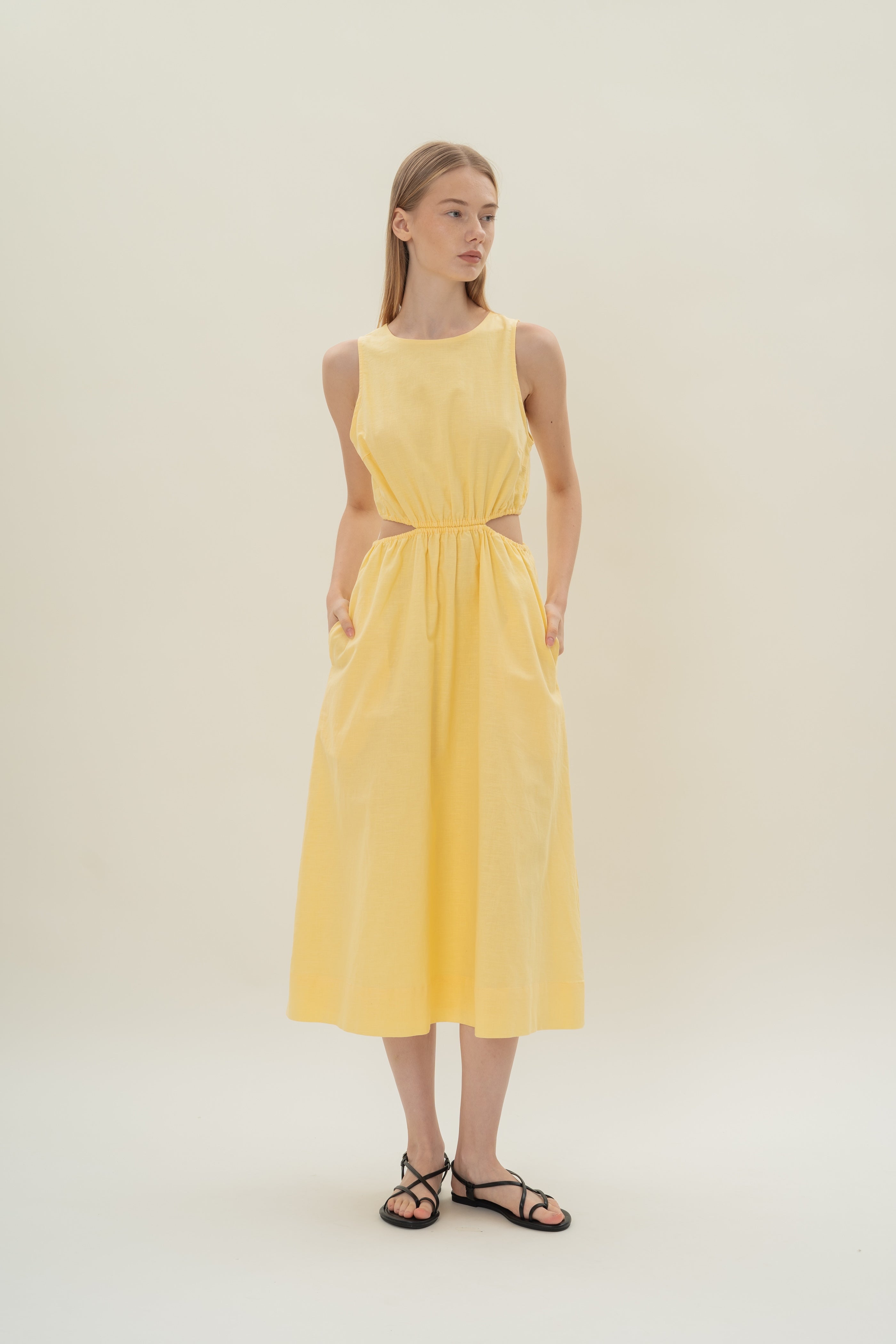 Cut-Out Midi Dress in Lemon
