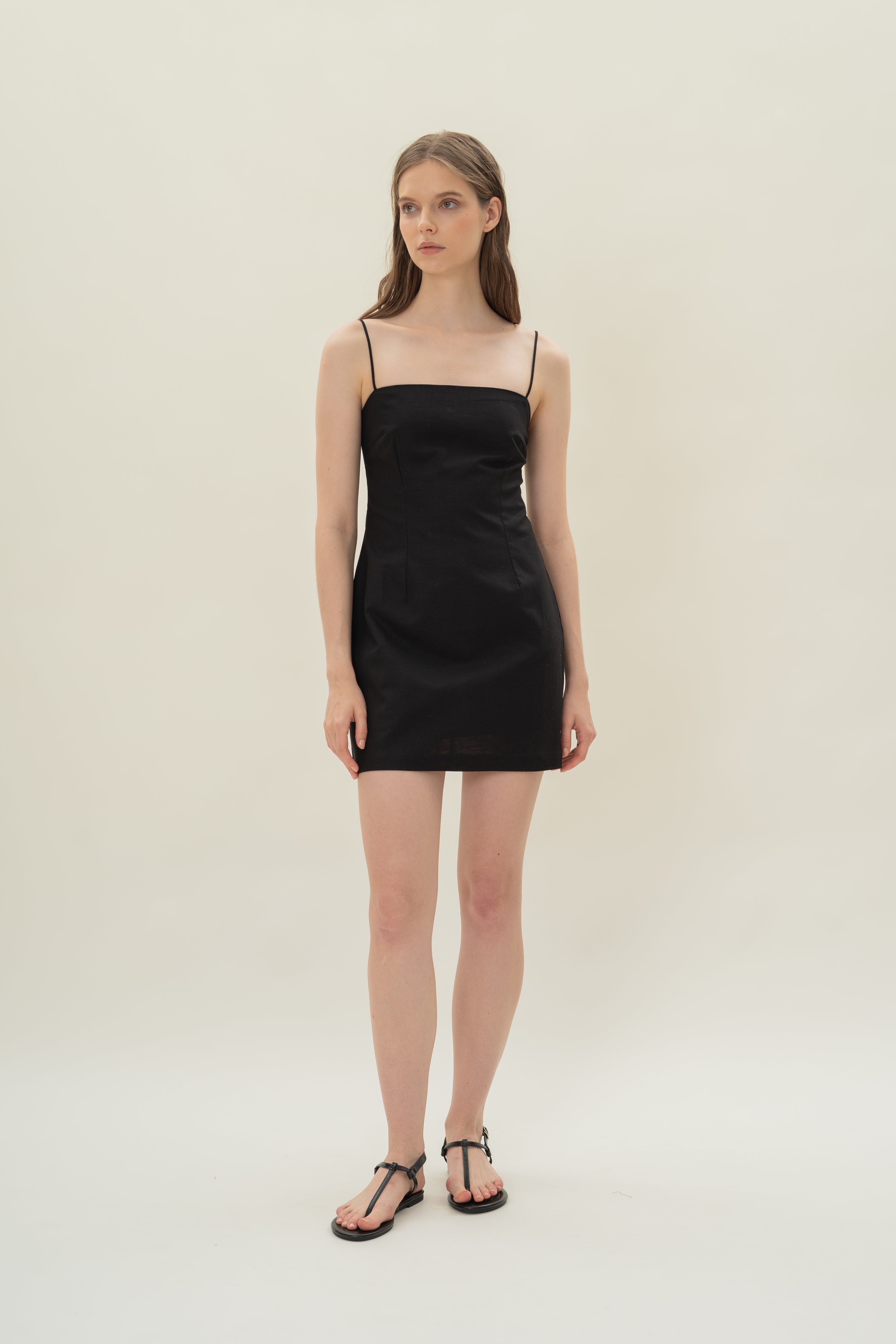 Linen Mini Dress in Black