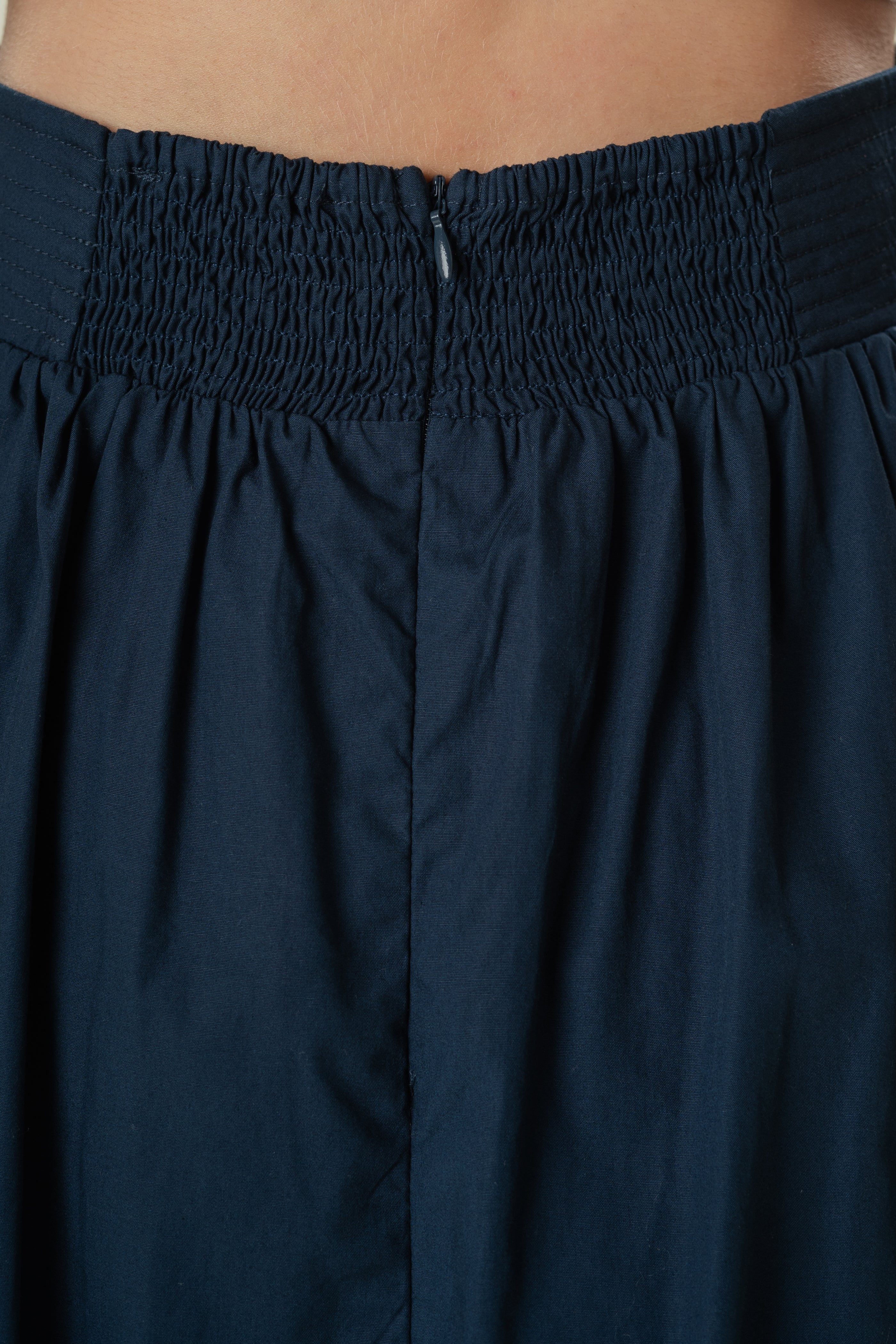 Stitched Waistband Gathered Midi Skirt in Midnight