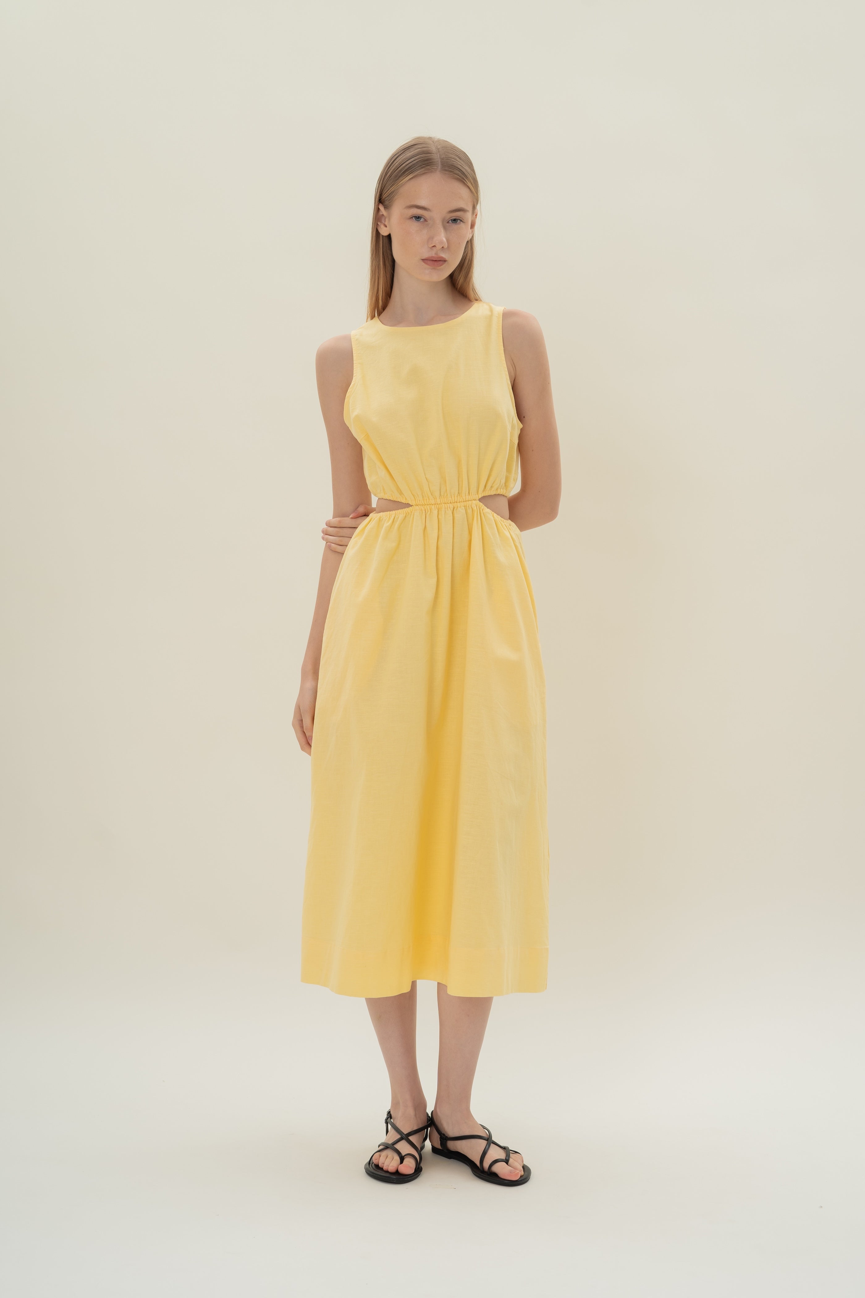 Cut-Out Midi Dress in Lemon