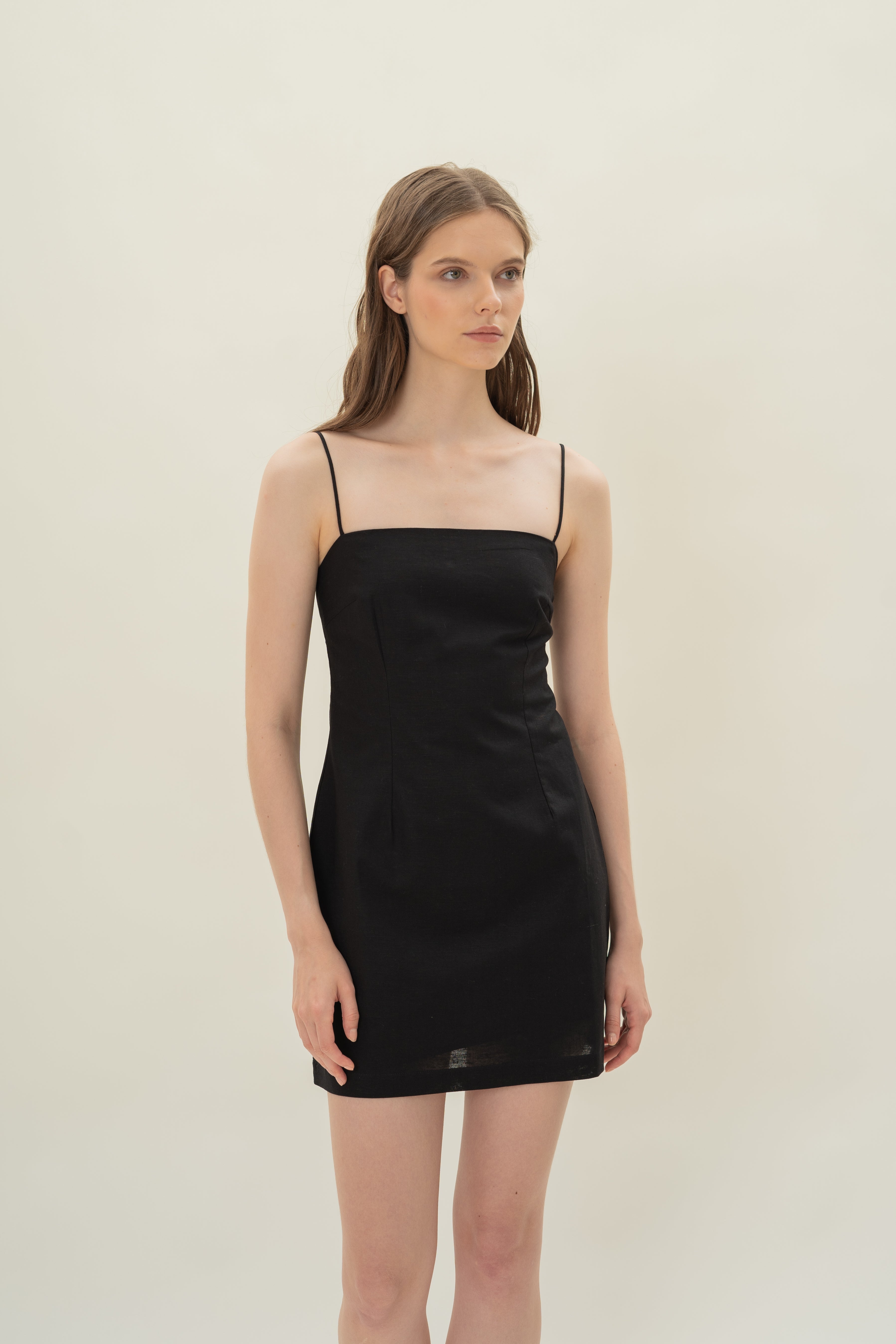 Linen Mini Dress in Black
