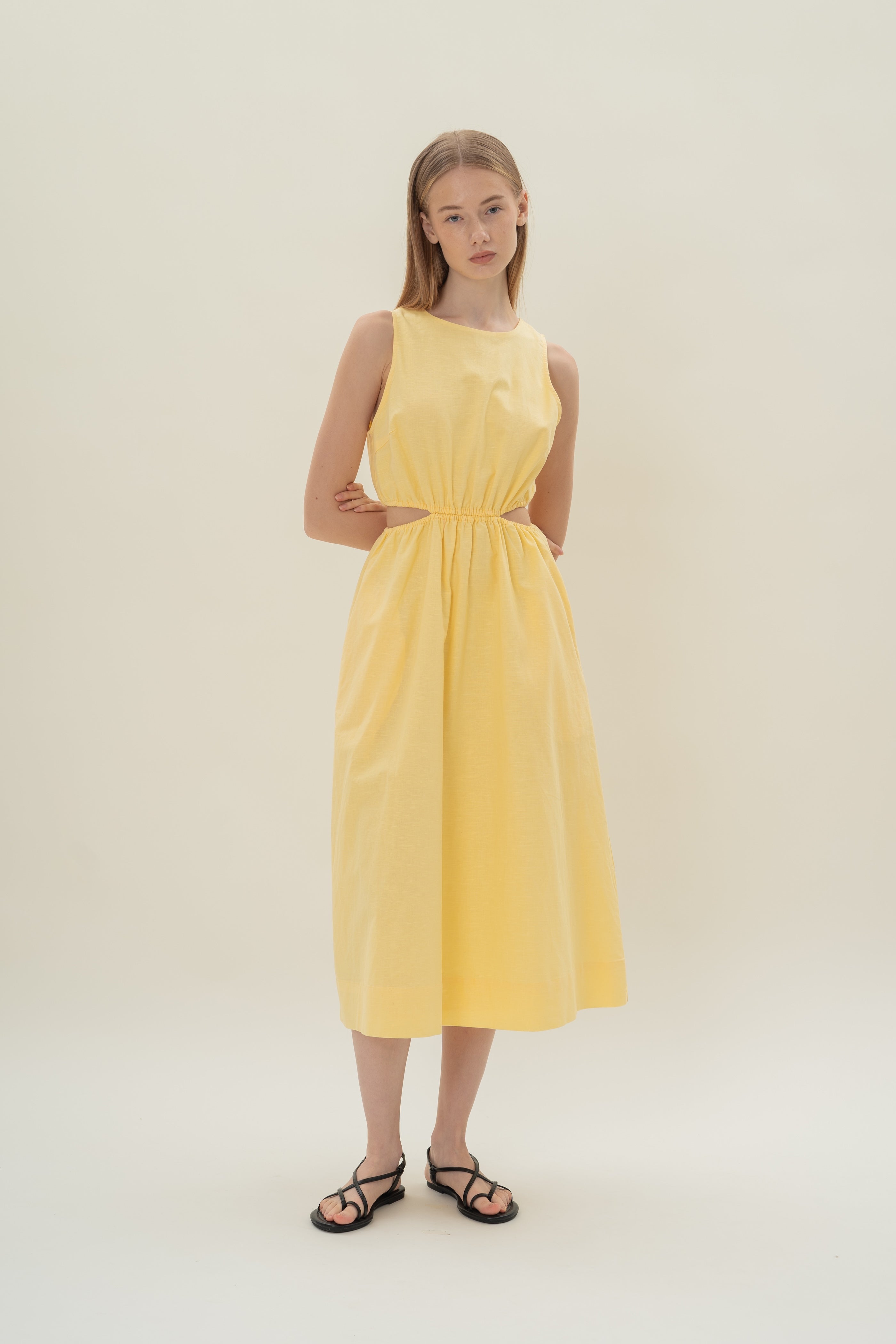 Cut-Out Midi Dress in Lemon