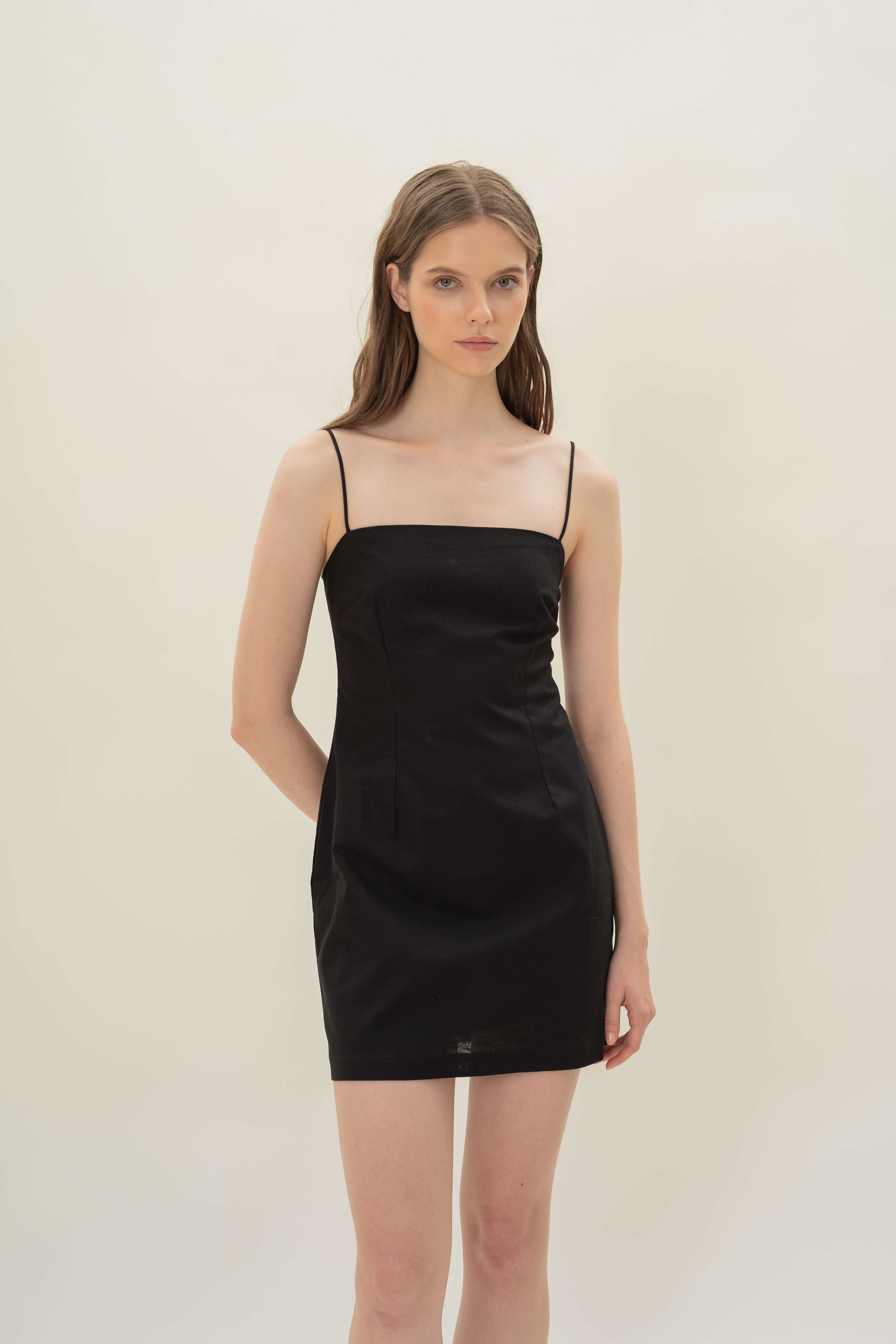 Linen Mini Dress in Black