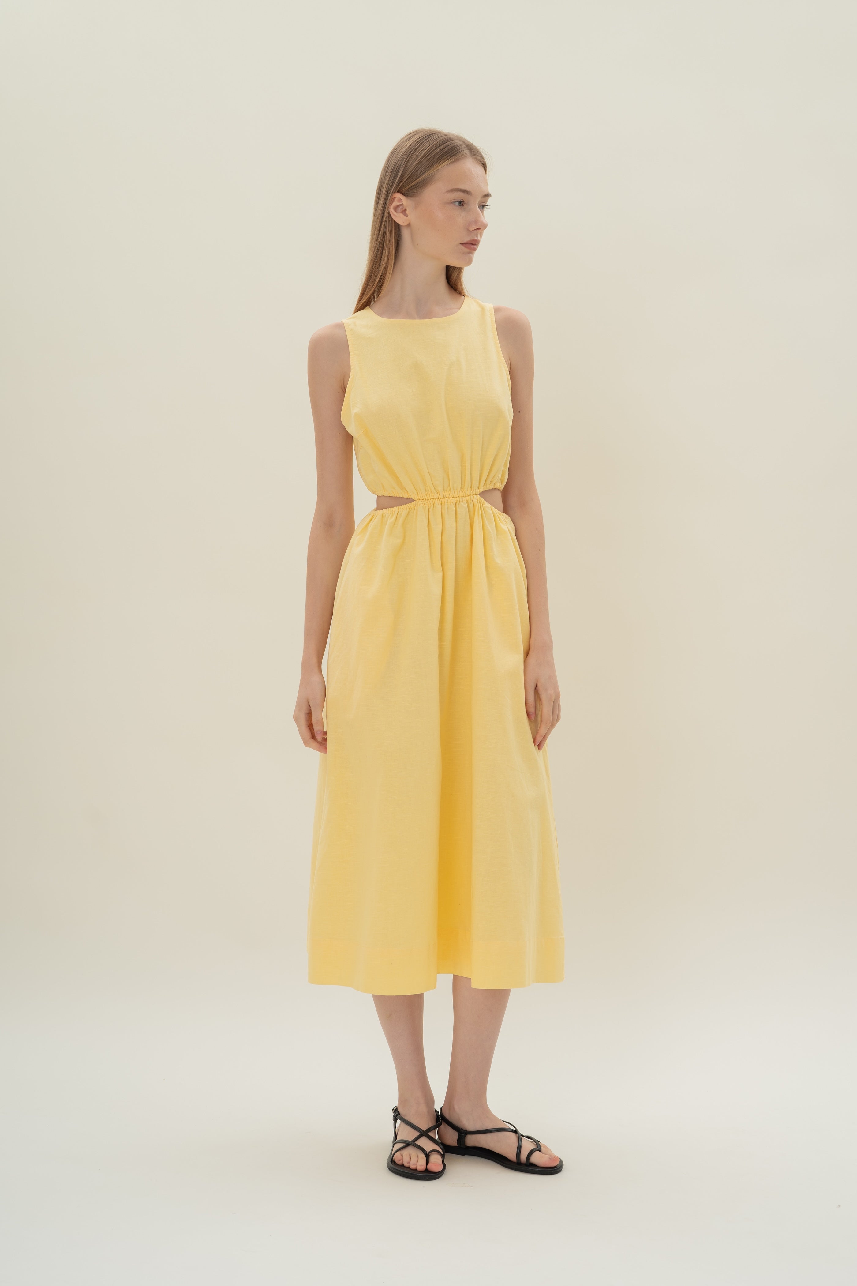 Cut-Out Midi Dress in Lemon