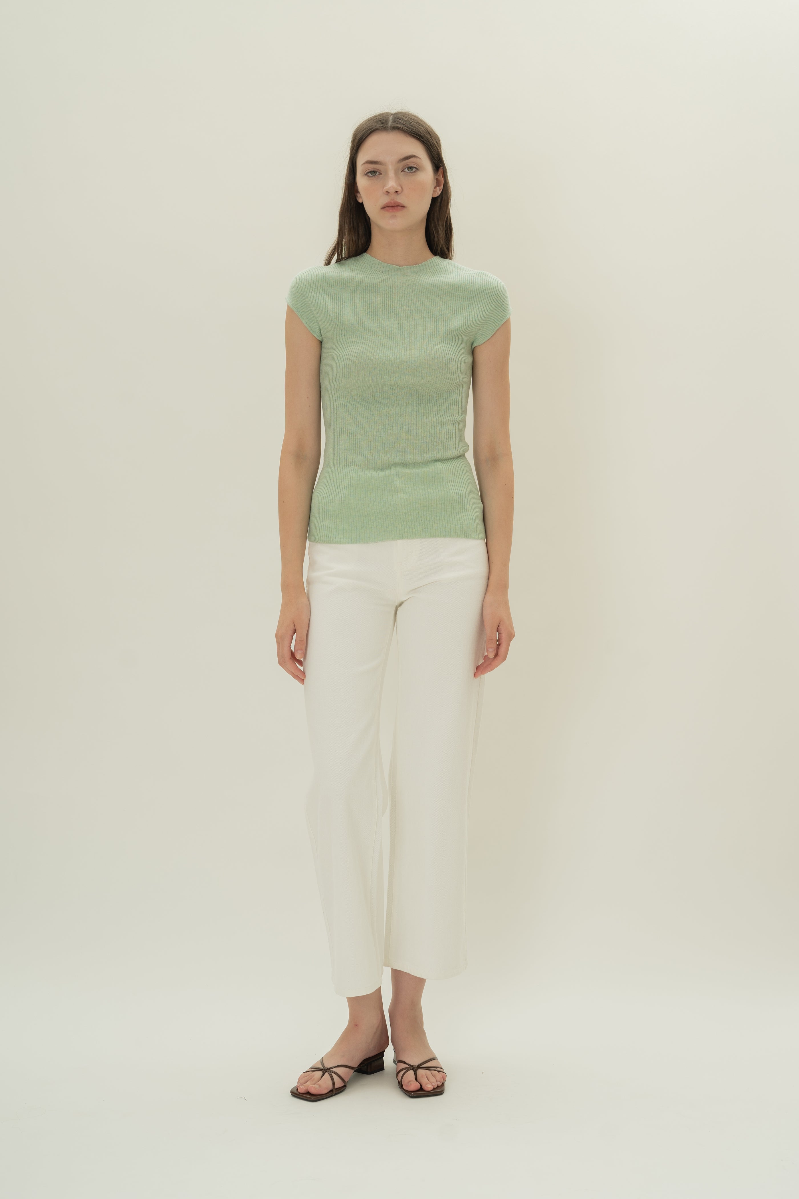 Knitted Cap Sleeve Fitted Top in Seafoam
