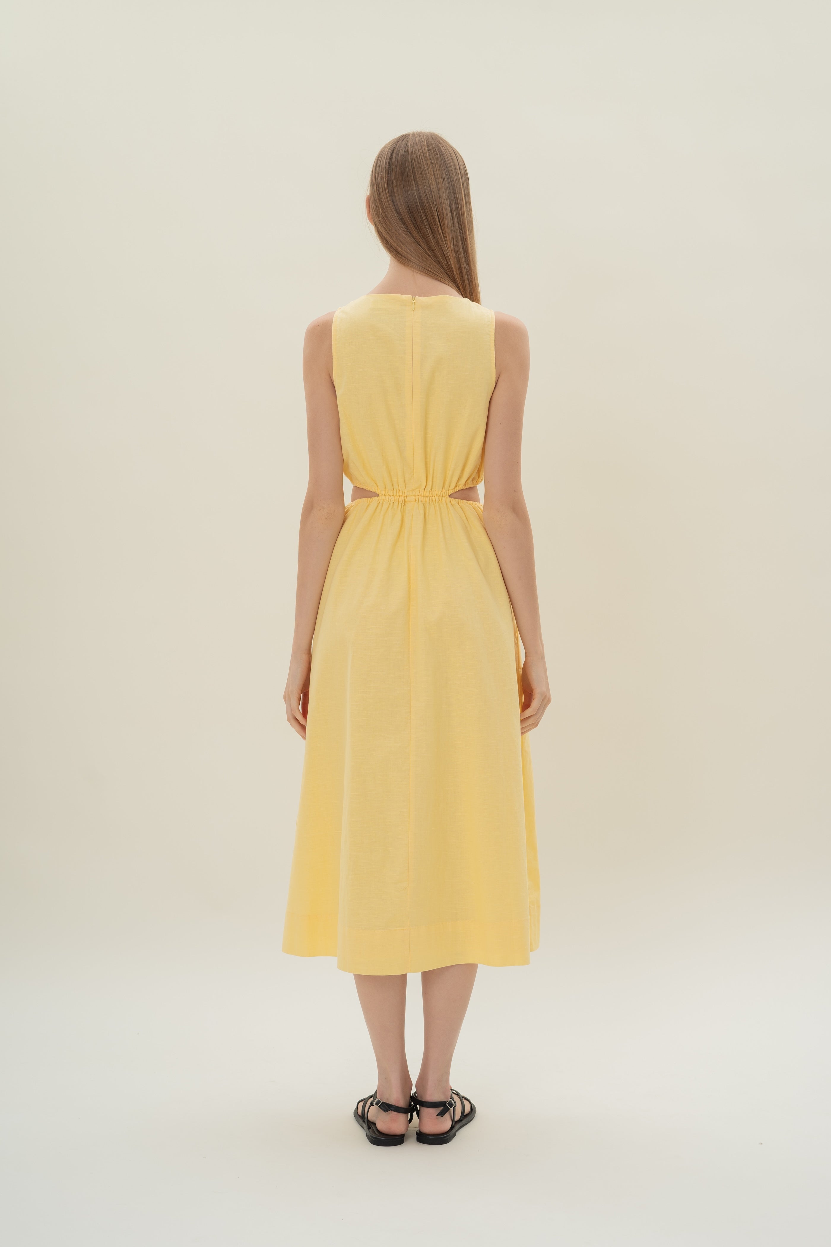 Cut-Out Midi Dress in Lemon
