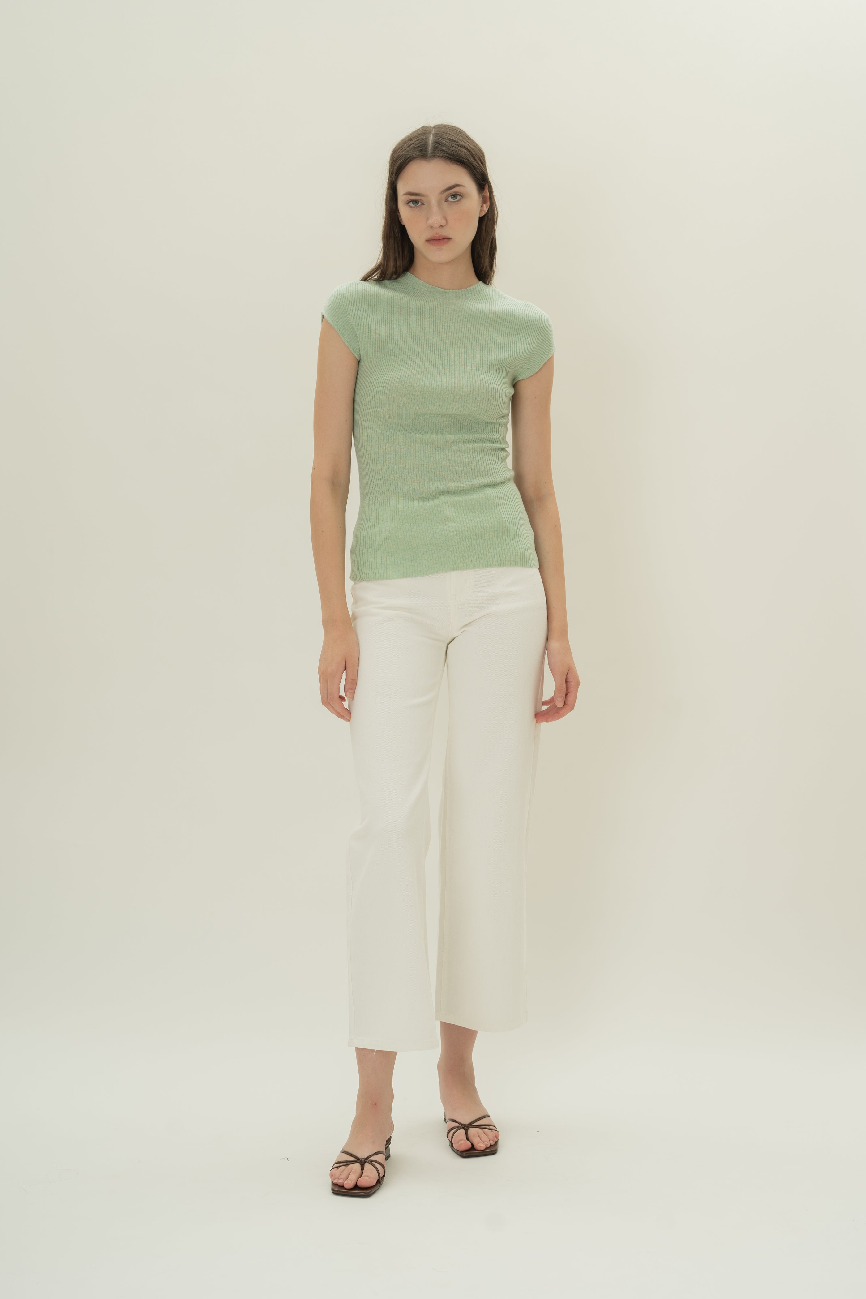 Knitted Cap Sleeve Fitted Top in Seafoam