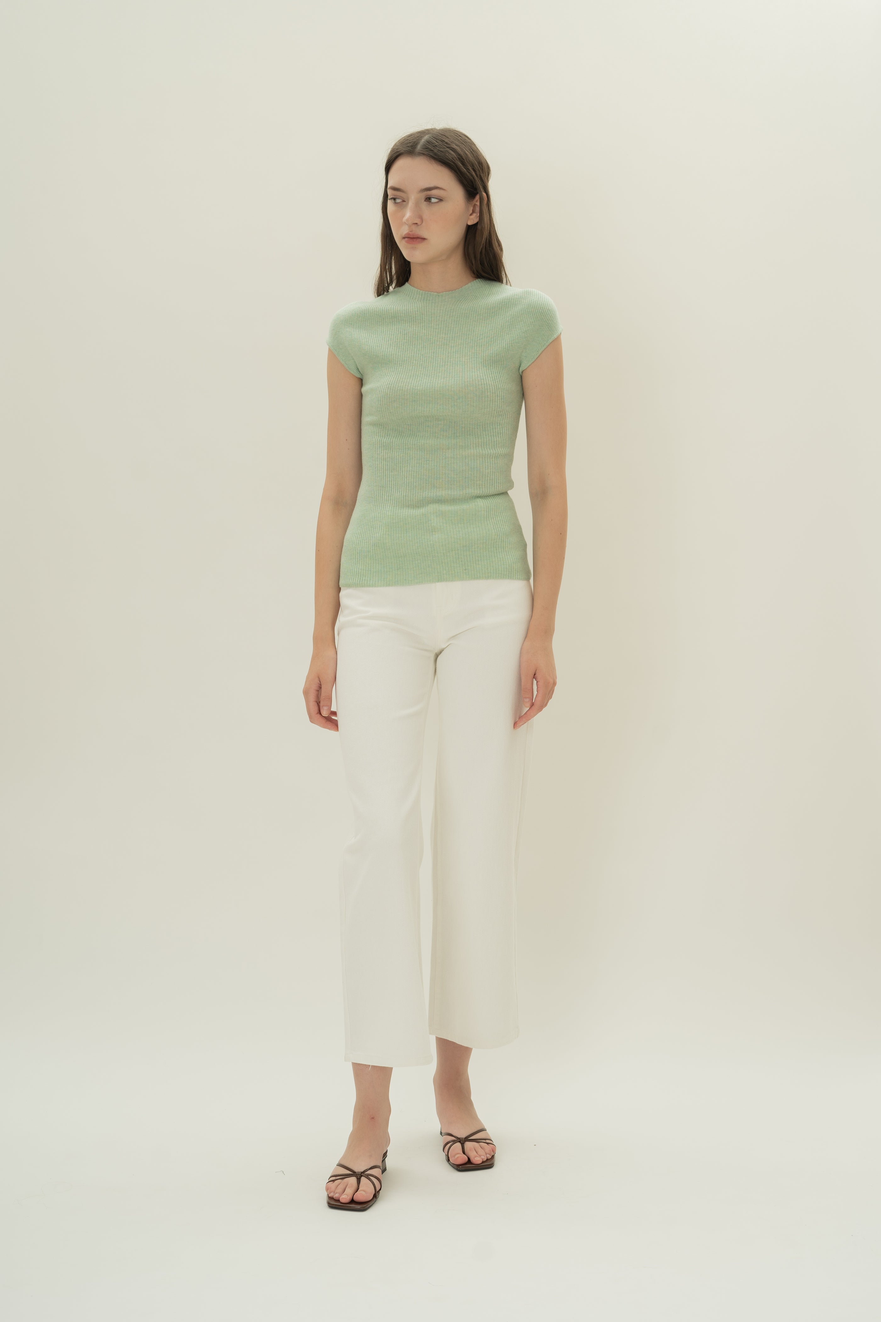 Knitted Cap Sleeve Fitted Top in Seafoam