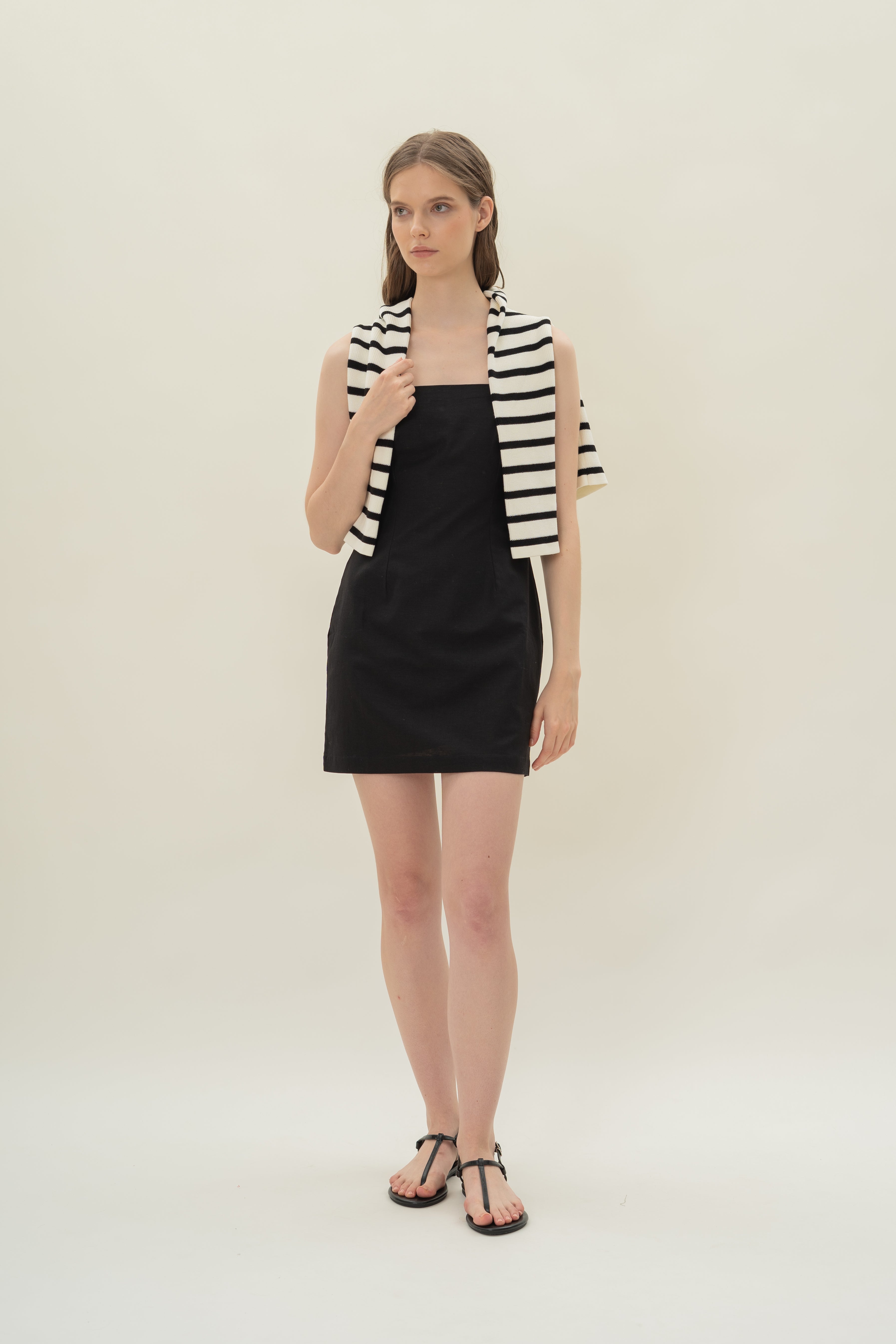 Linen Mini Dress in Black