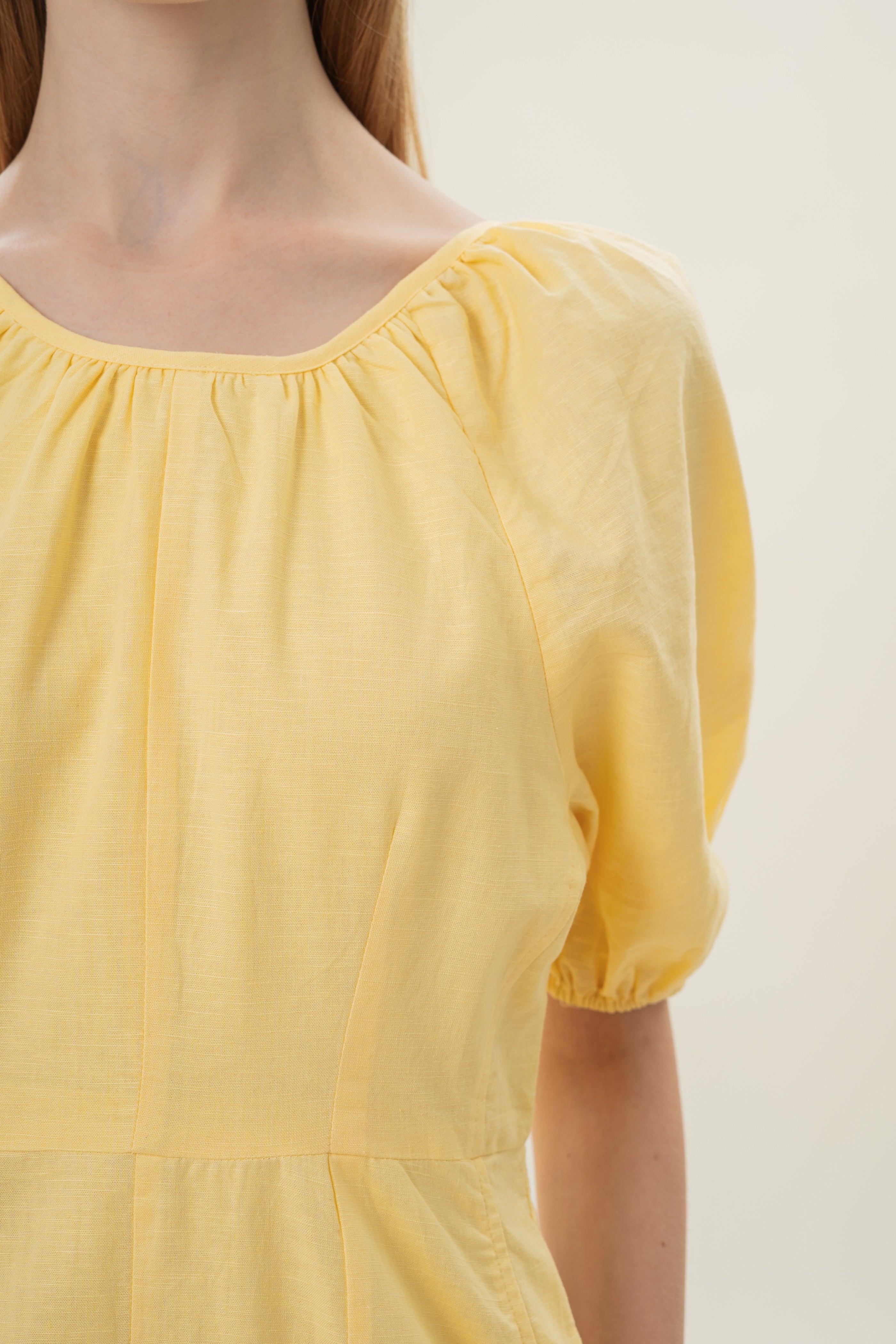 Linen Scoop Back Dress in Lemon