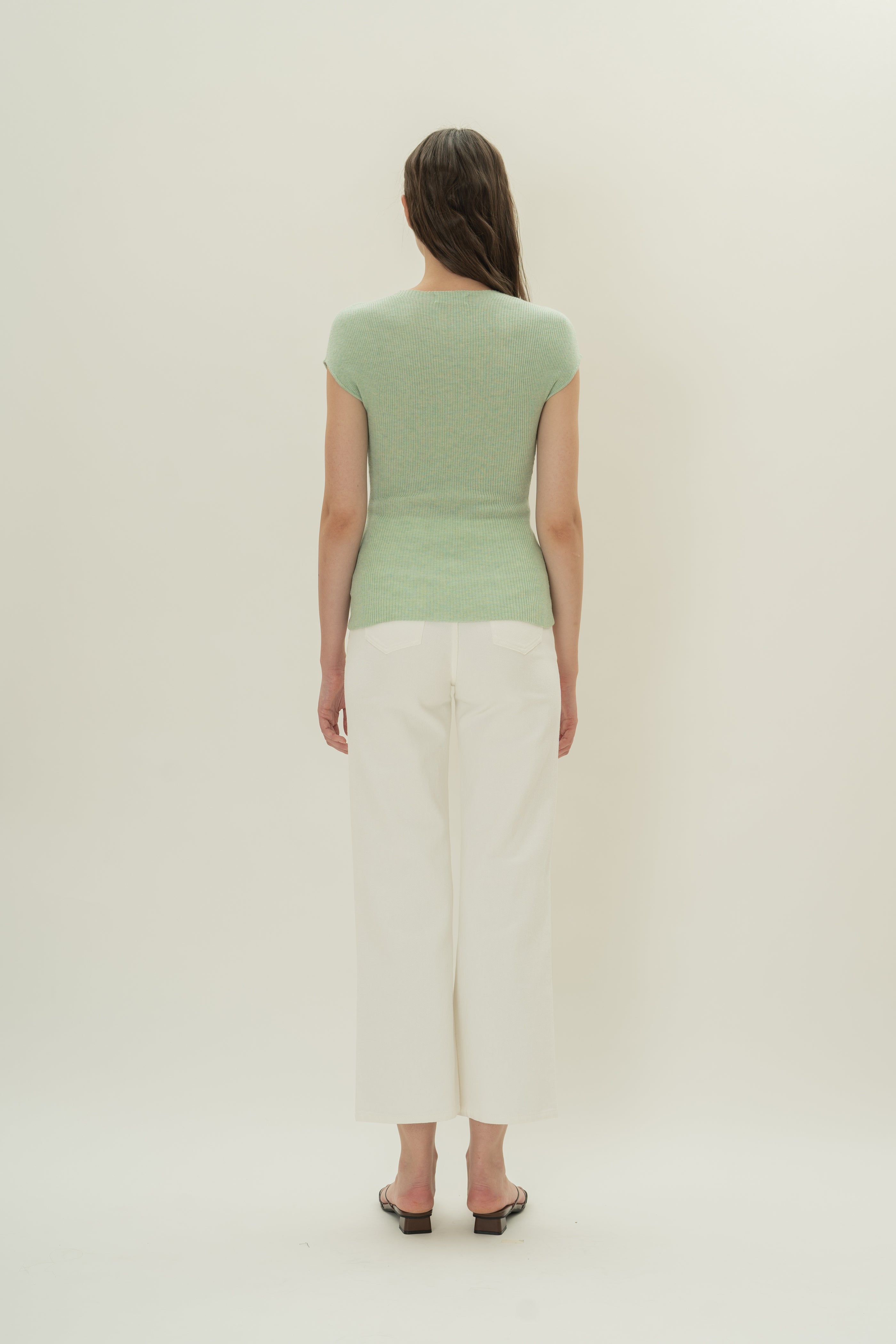 Knitted Cap Sleeve Fitted Top in Seafoam