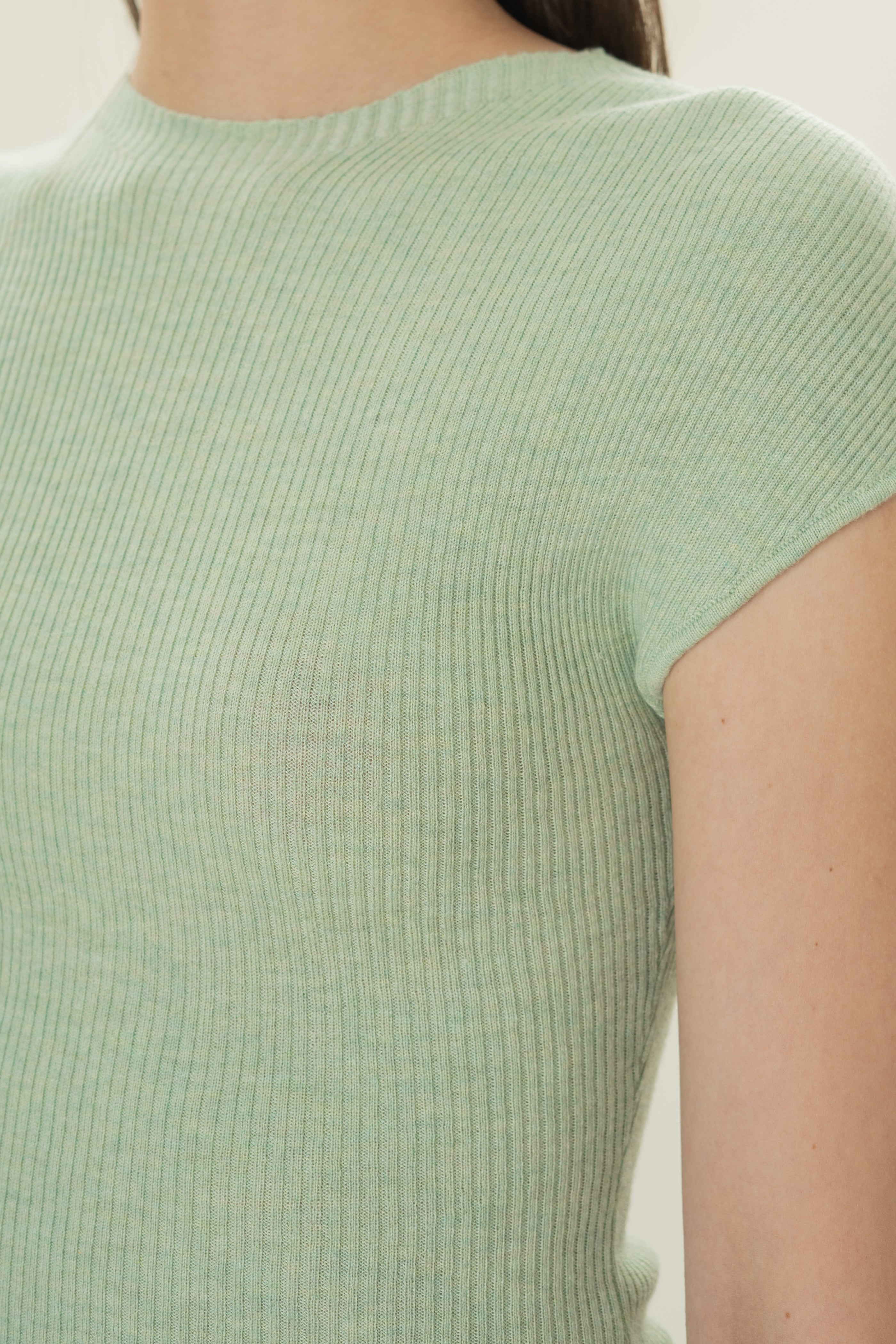 Knitted Cap Sleeve Fitted Top in Seafoam