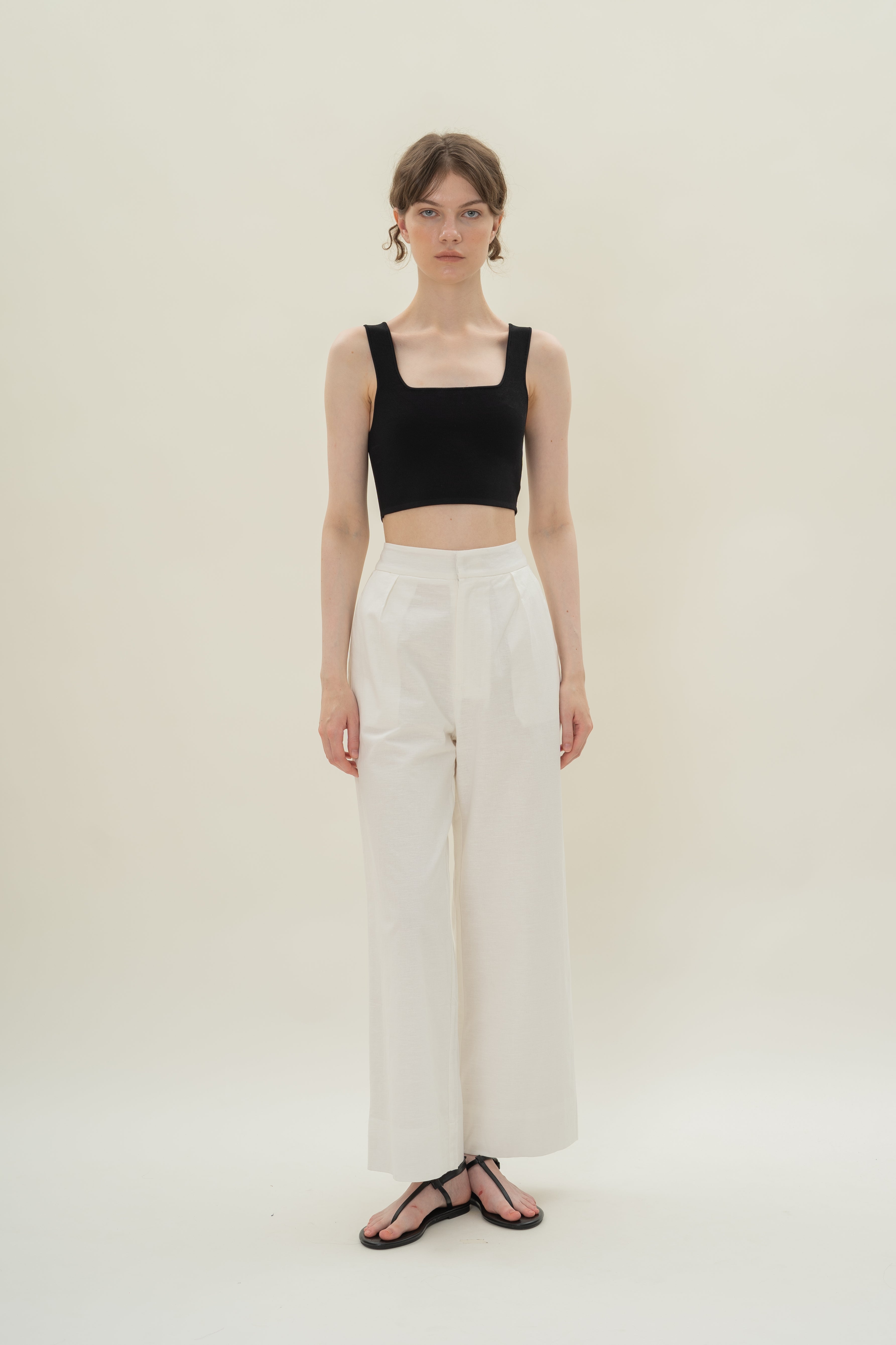 Fitted Knit Cropped Tank in Black