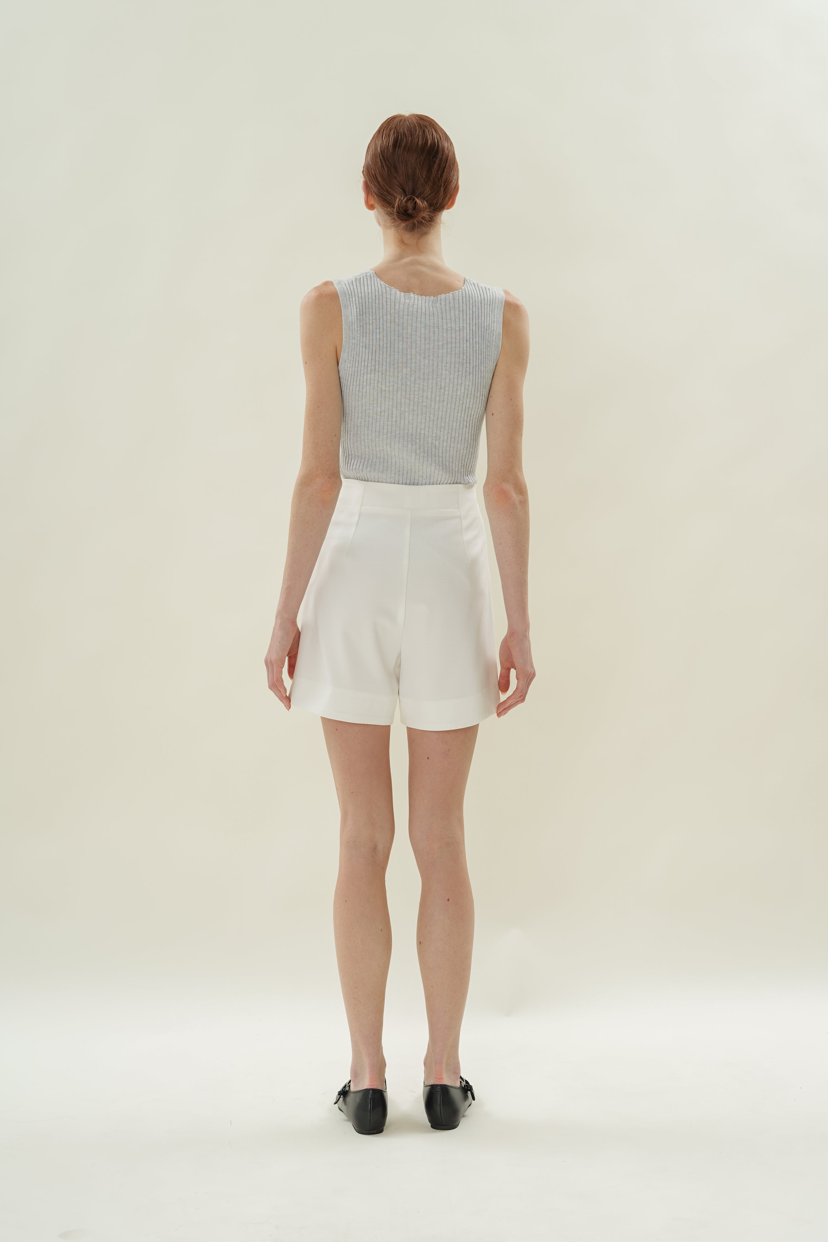 Cotton Blend Pleated Shorts in White