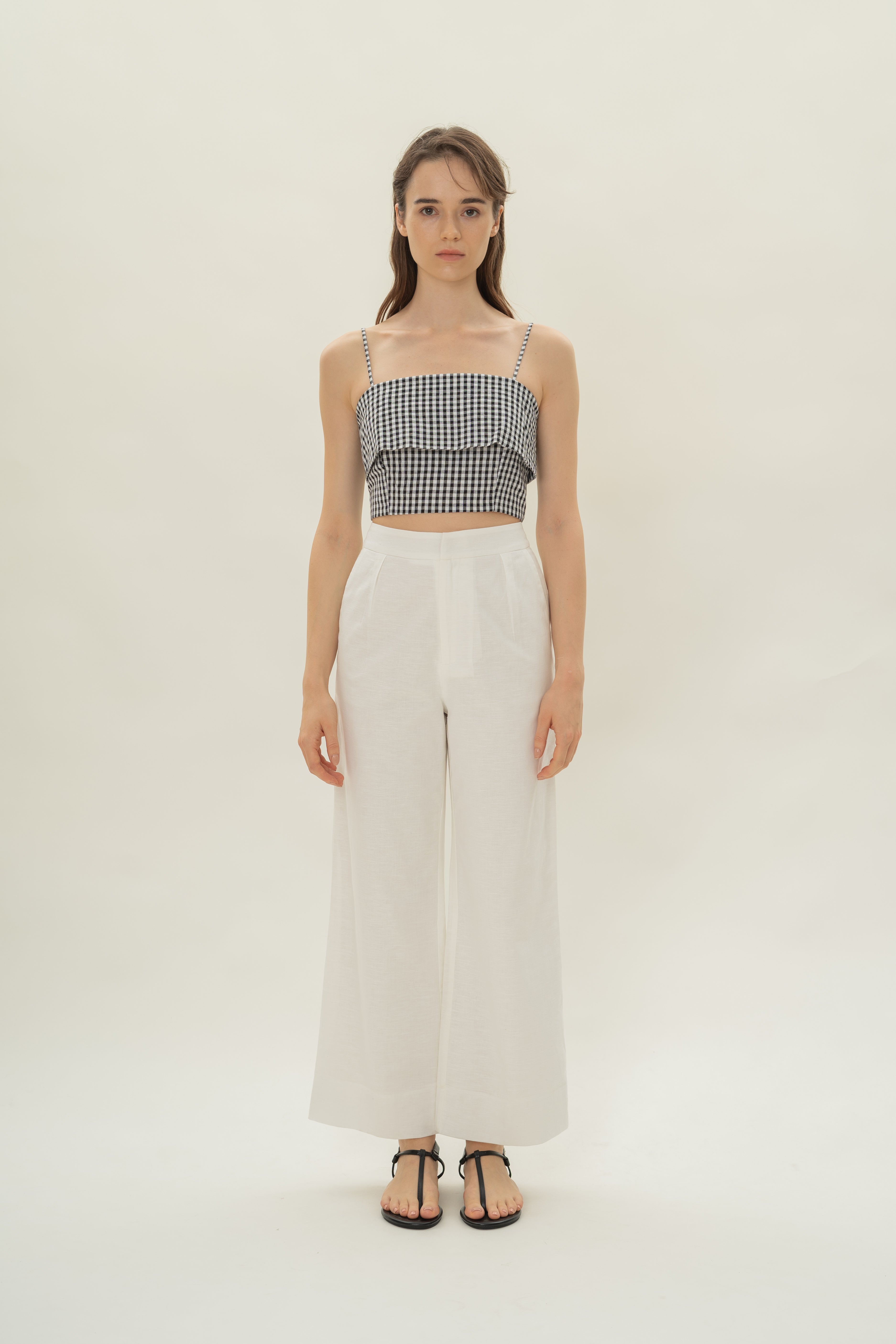 Panelled Cropped Top in Black Gingham