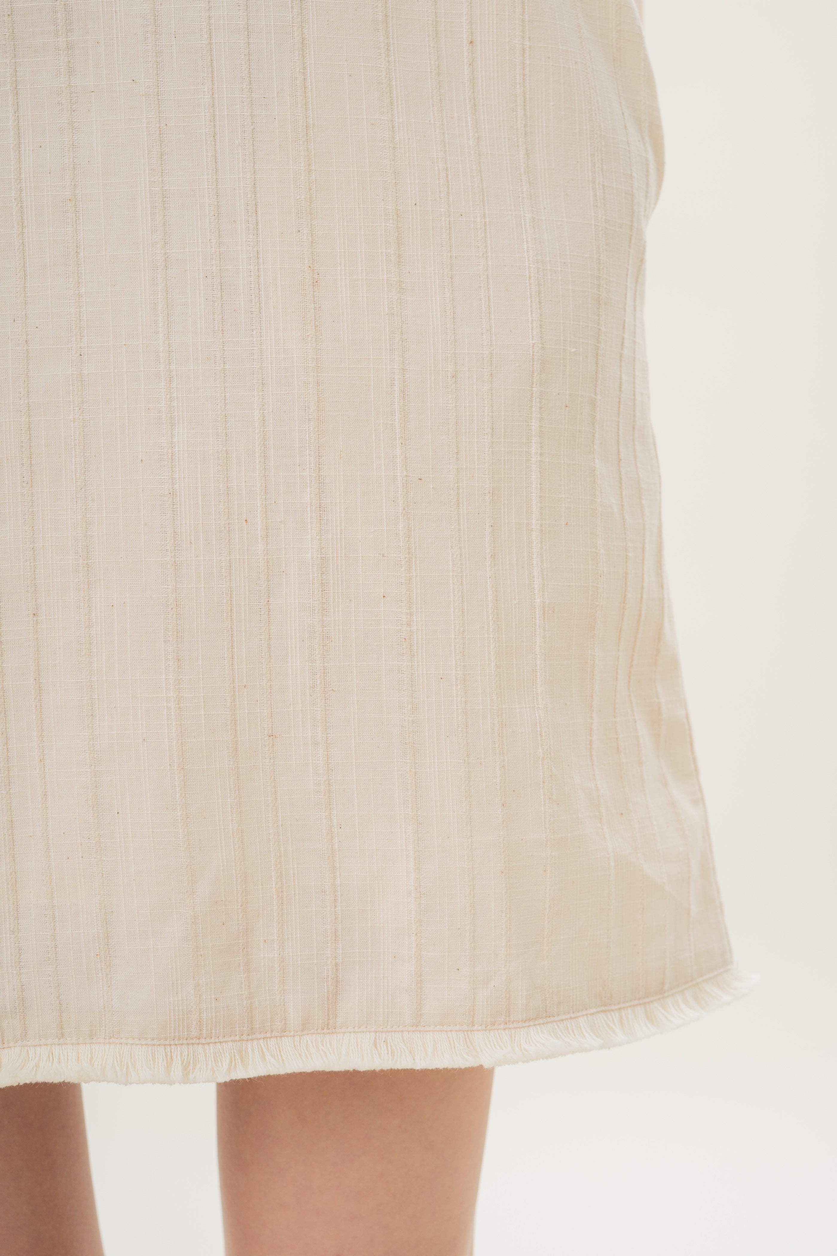 Frilled Hem Shift Mini Dress in Natural