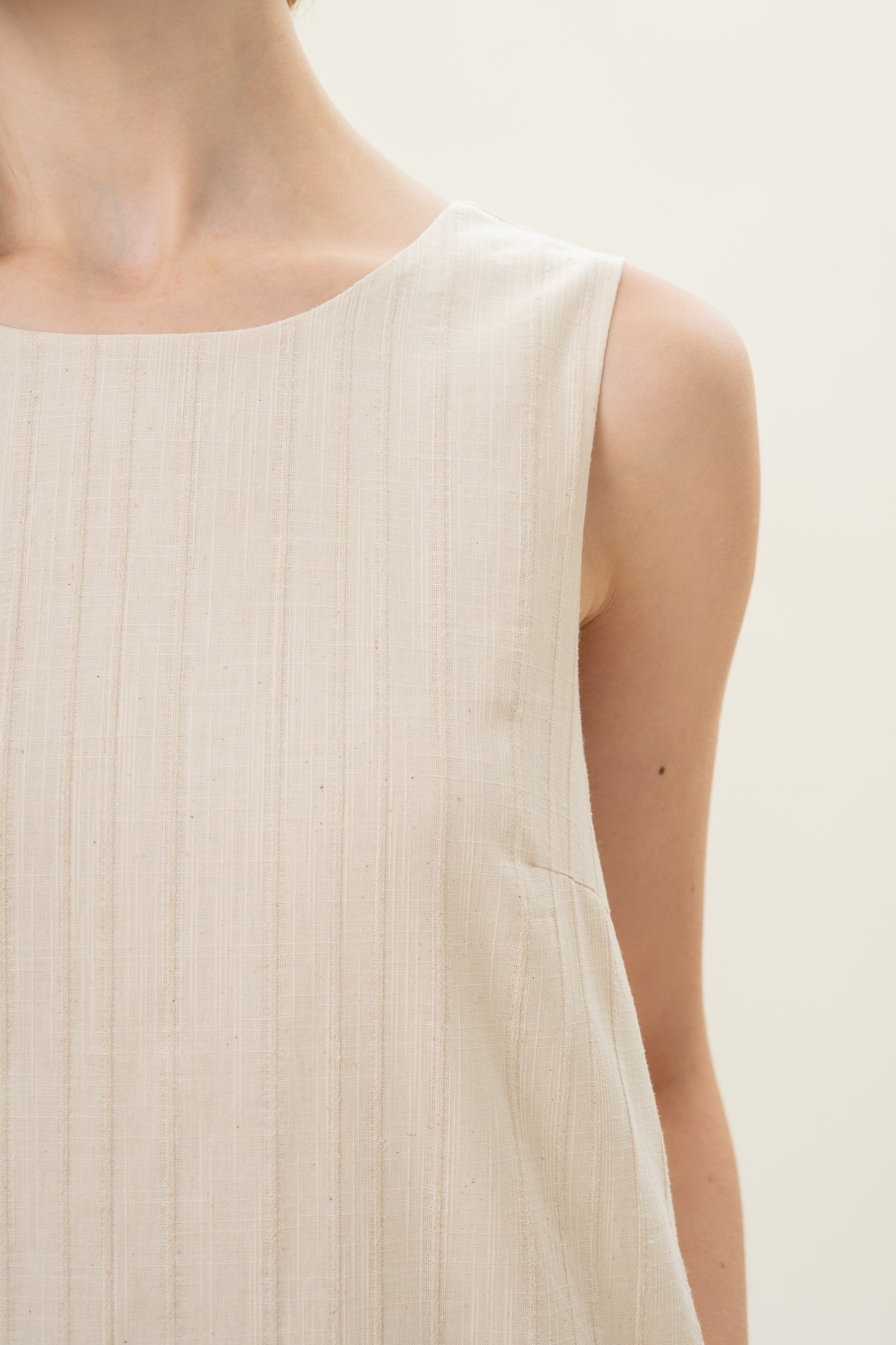 Frilled Hem Shift Mini Dress in Natural