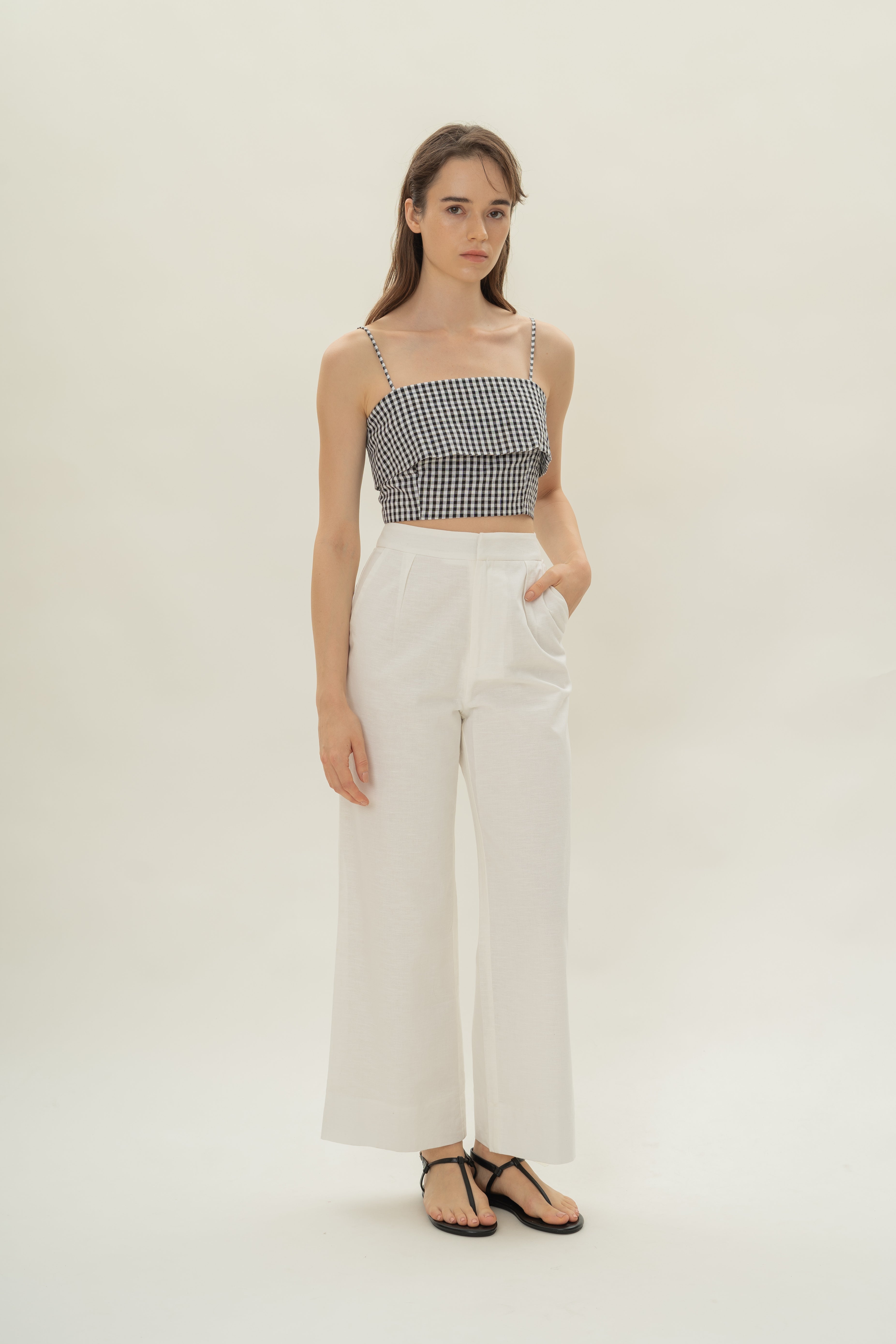Panelled Cropped Top in Black Gingham