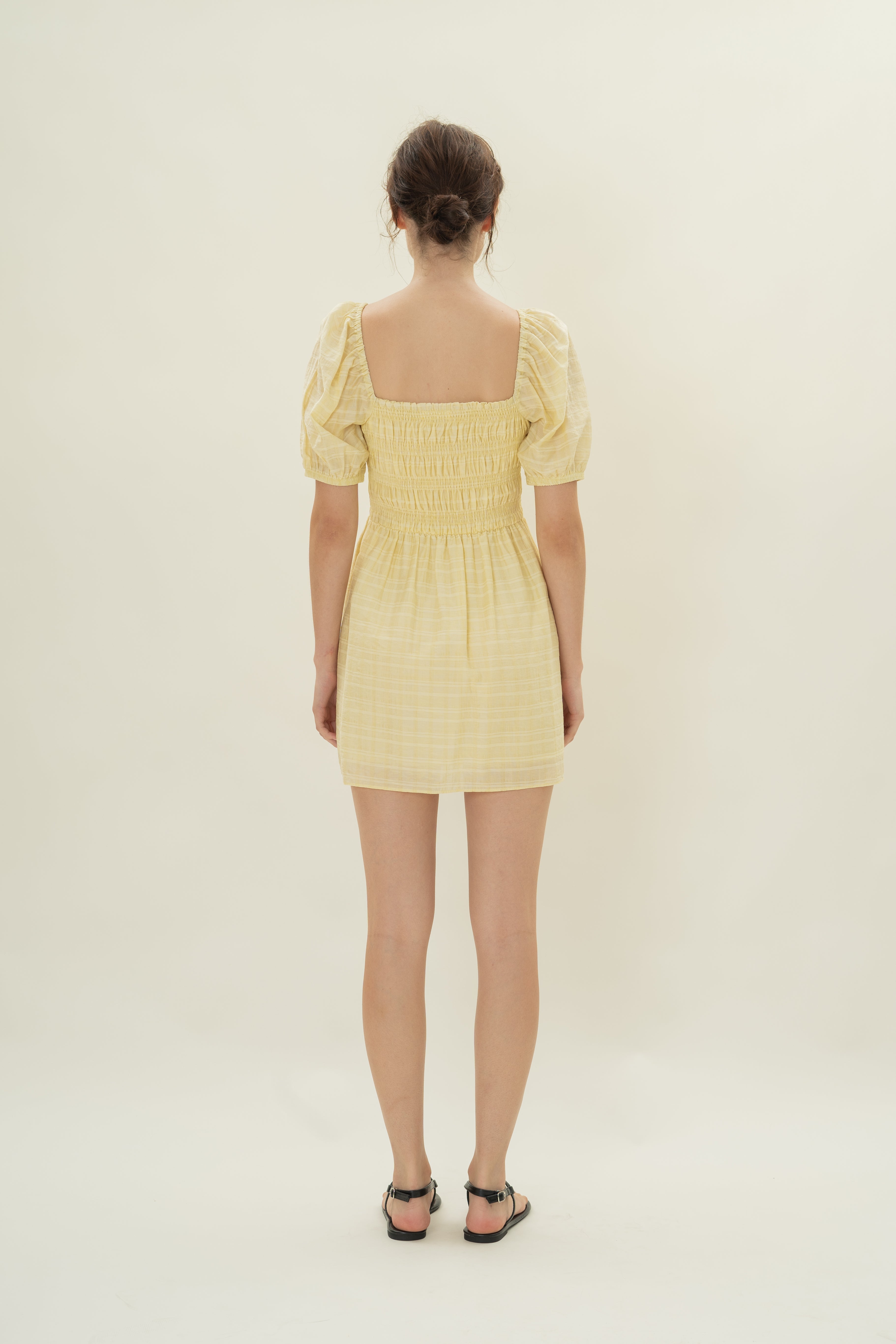 Puff Sleeve Shirred Mini Dress in Wildflower Yellow