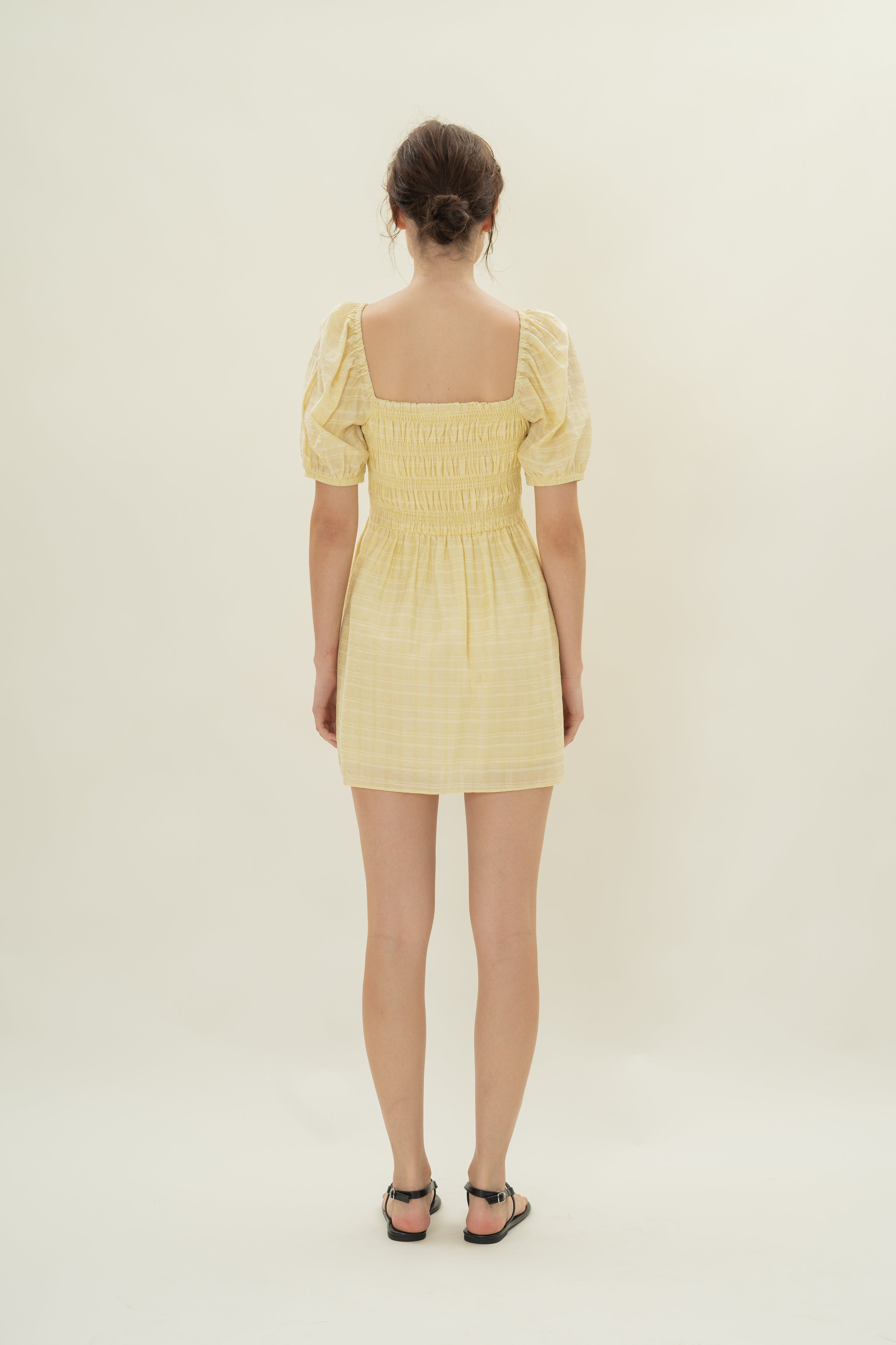 Puff Sleeve Shirred Mini Dress in Wildflower Yellow
