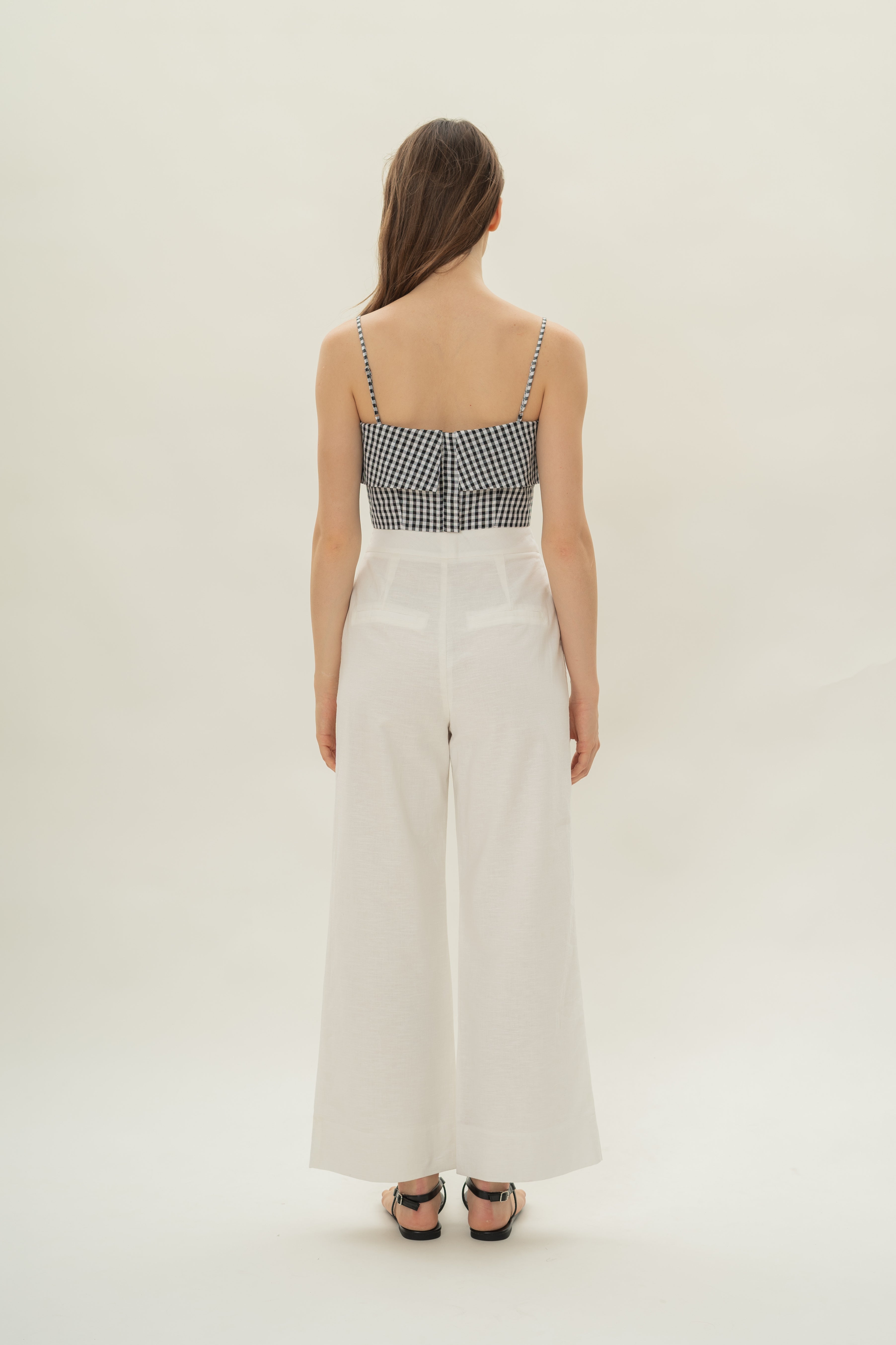 Panelled Cropped Top in Black Gingham