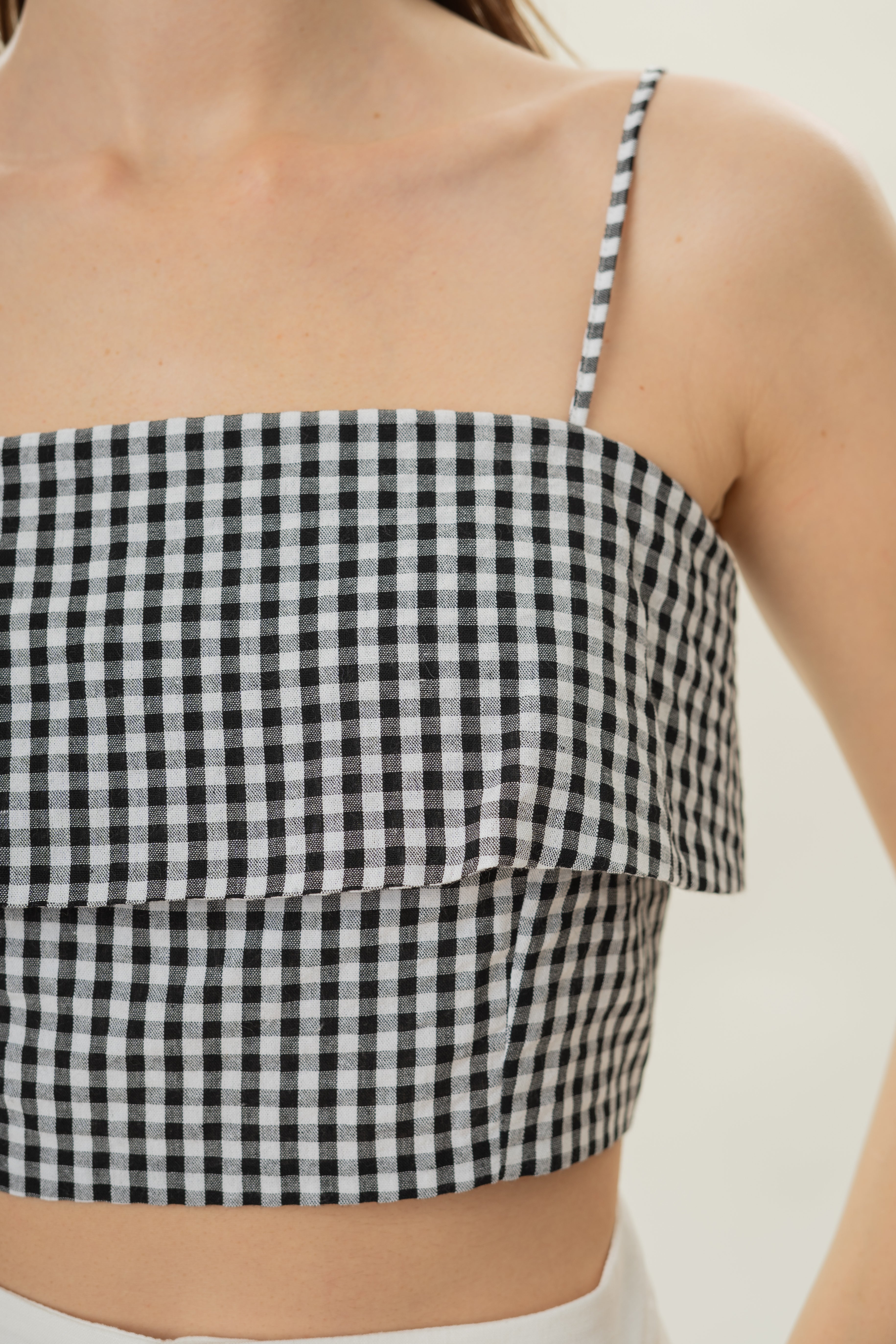 Panelled Cropped Top in Black Gingham
