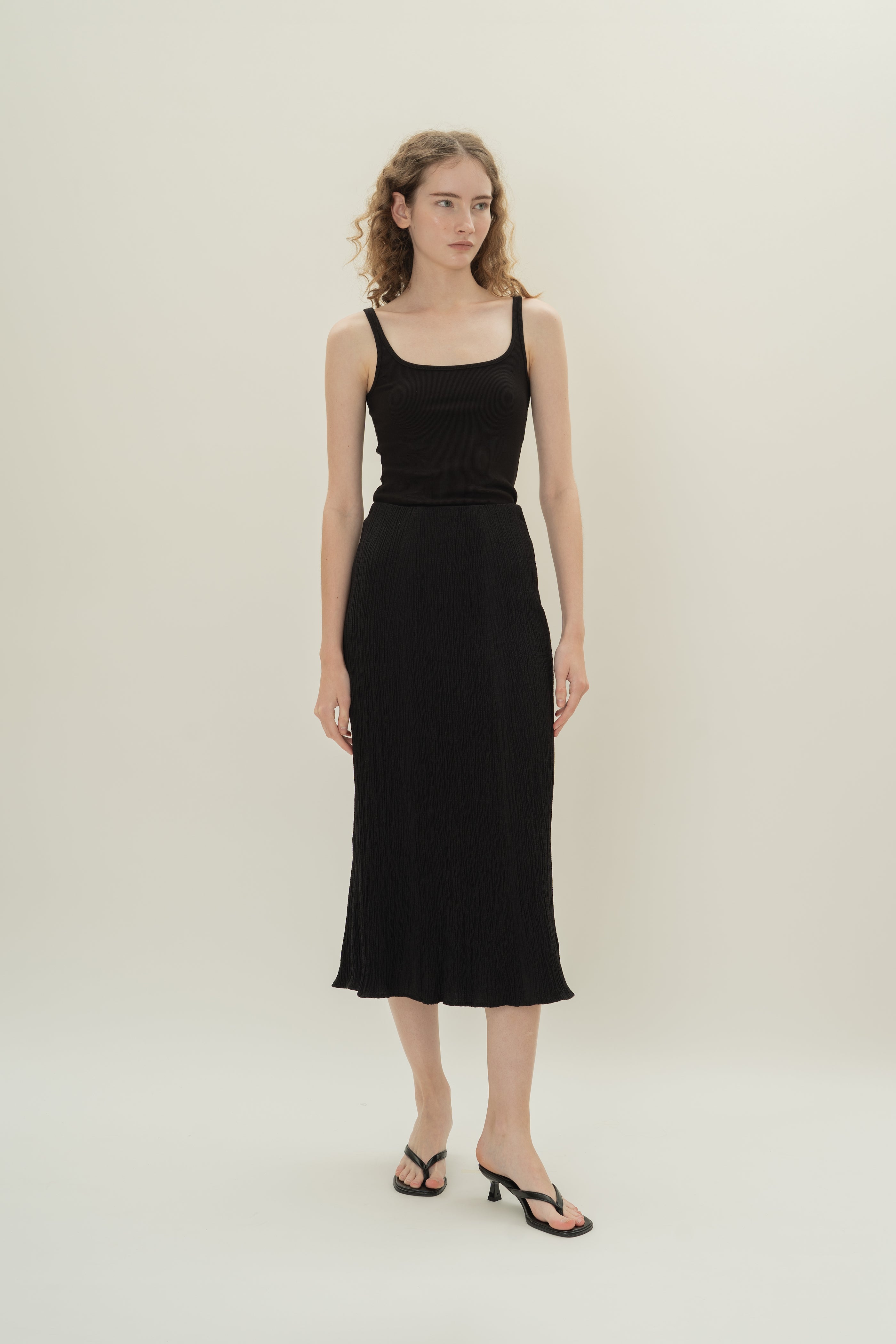 Textured A-Line Skirt in Black