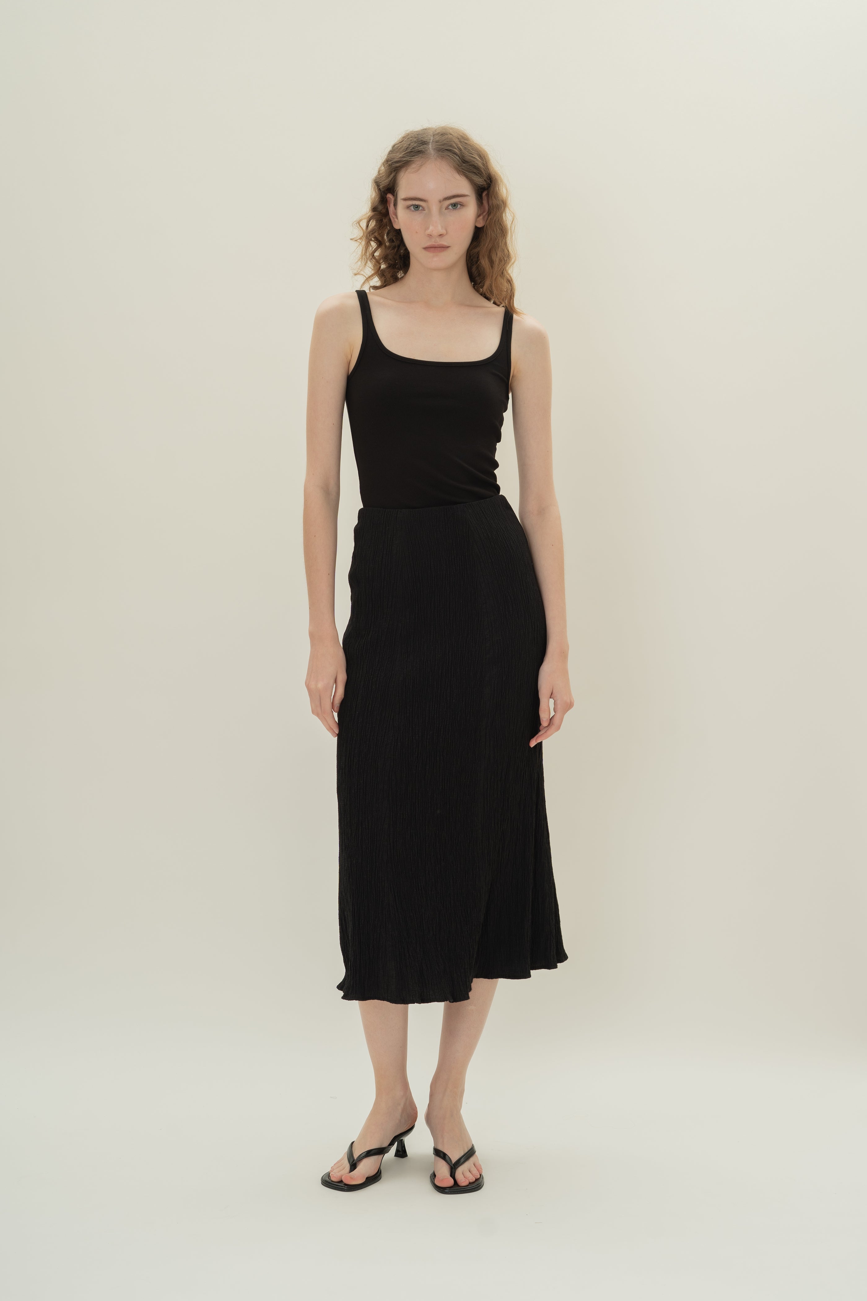 Textured A-Line Skirt in Black