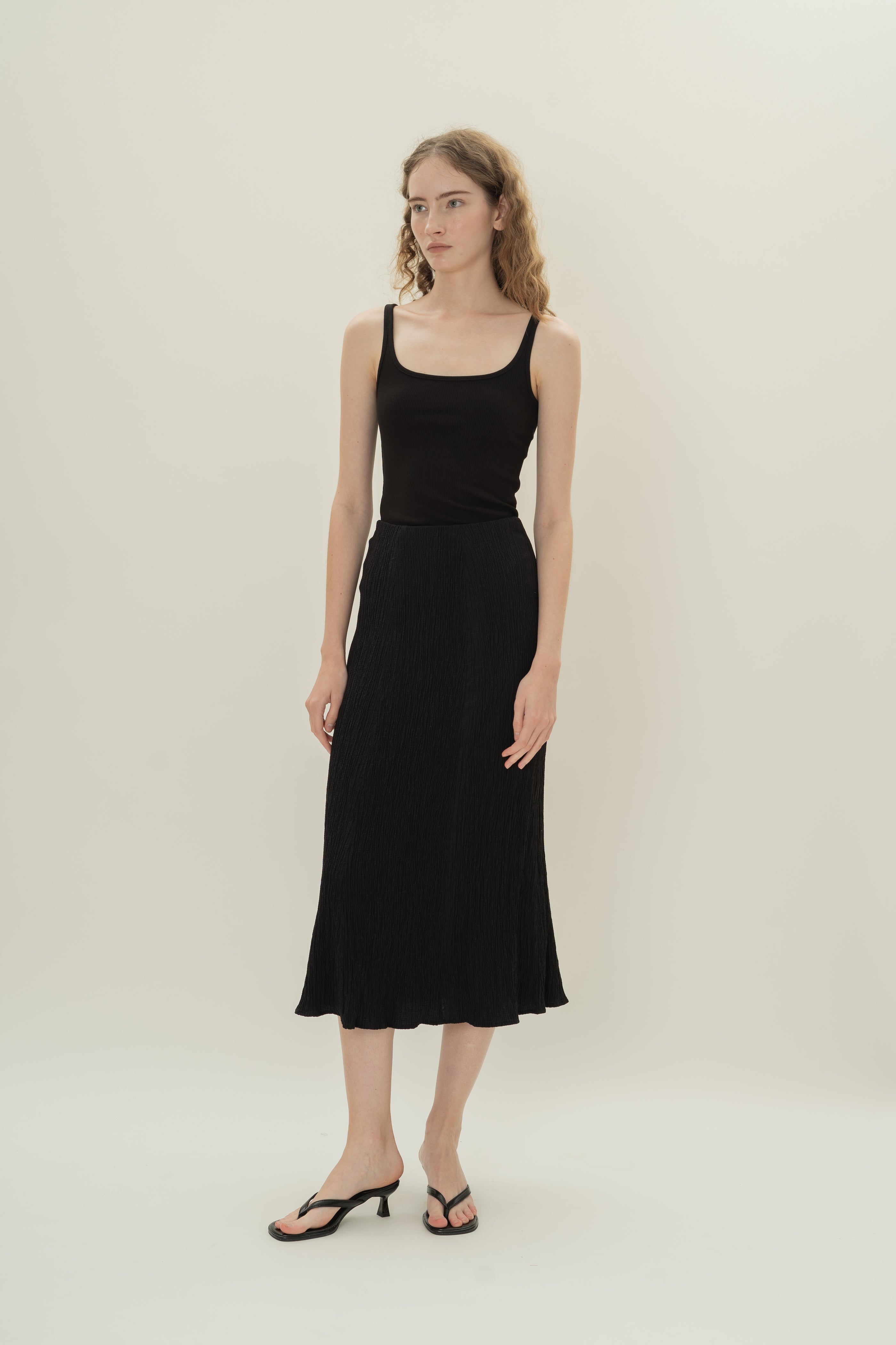 Textured A-Line Skirt in Black