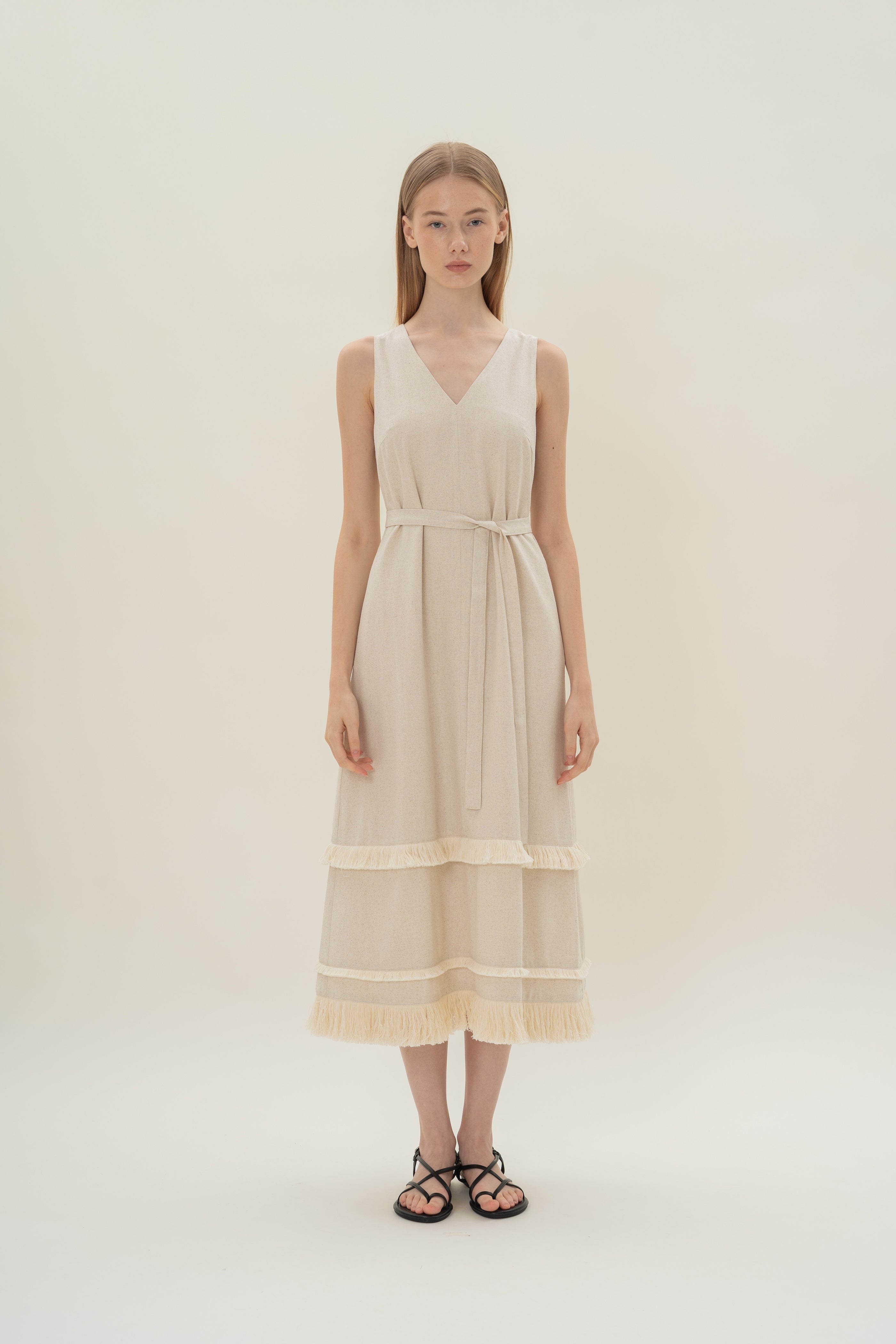 Fringe Tiered Maxi Dress in Natural