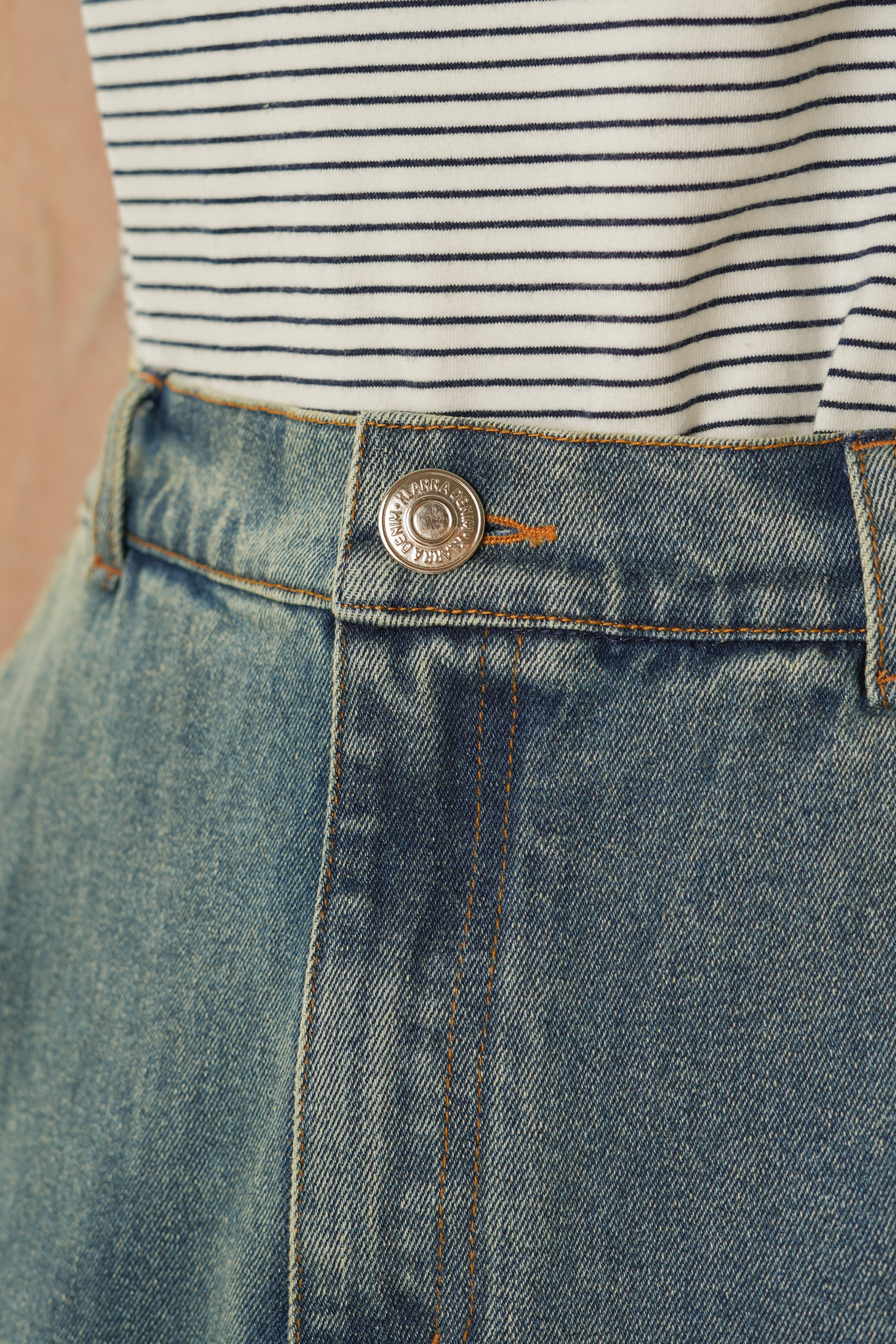 Denim Straight Maxi Skirt in Mid Wash