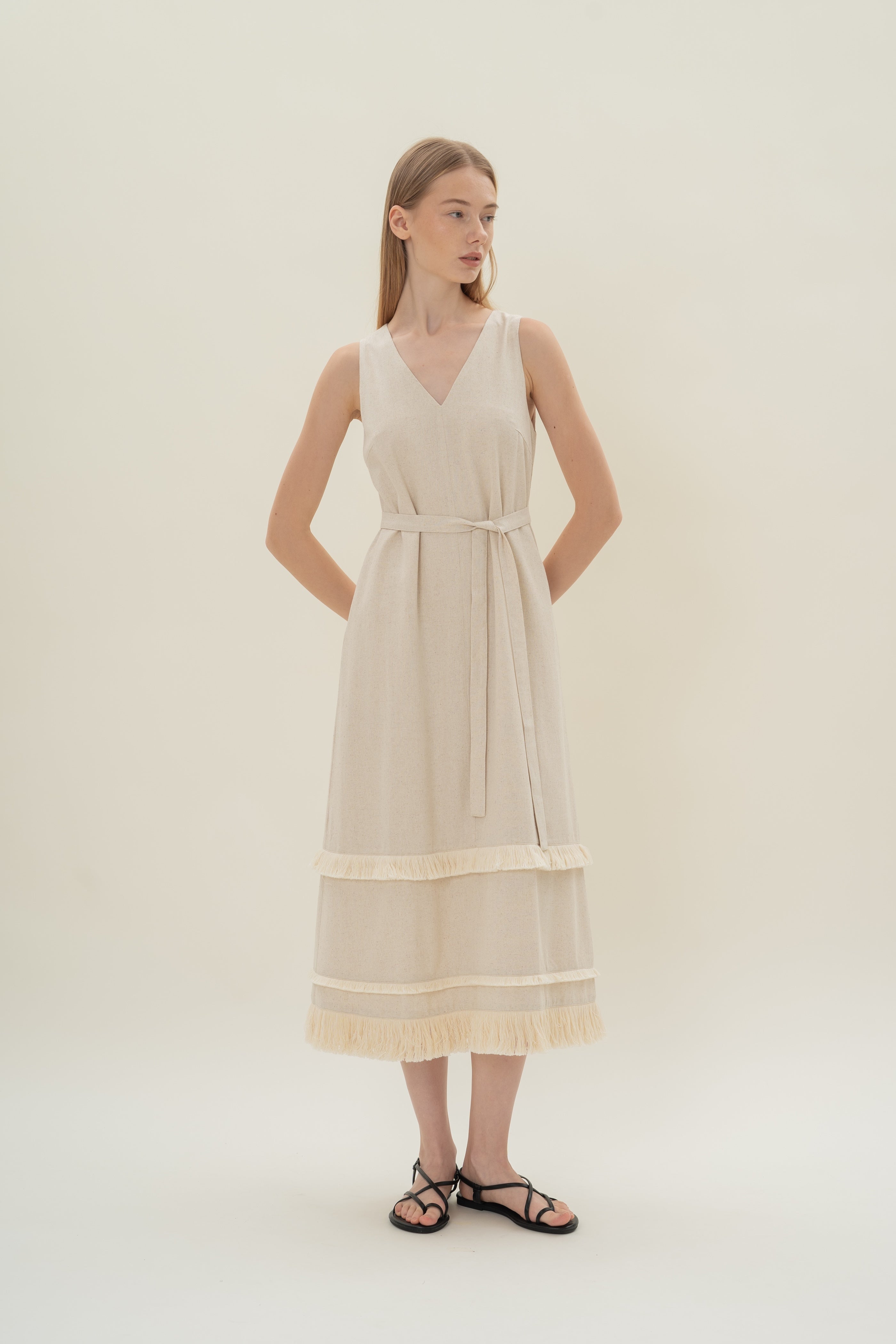 Fringe Tiered Maxi Dress in Natural
