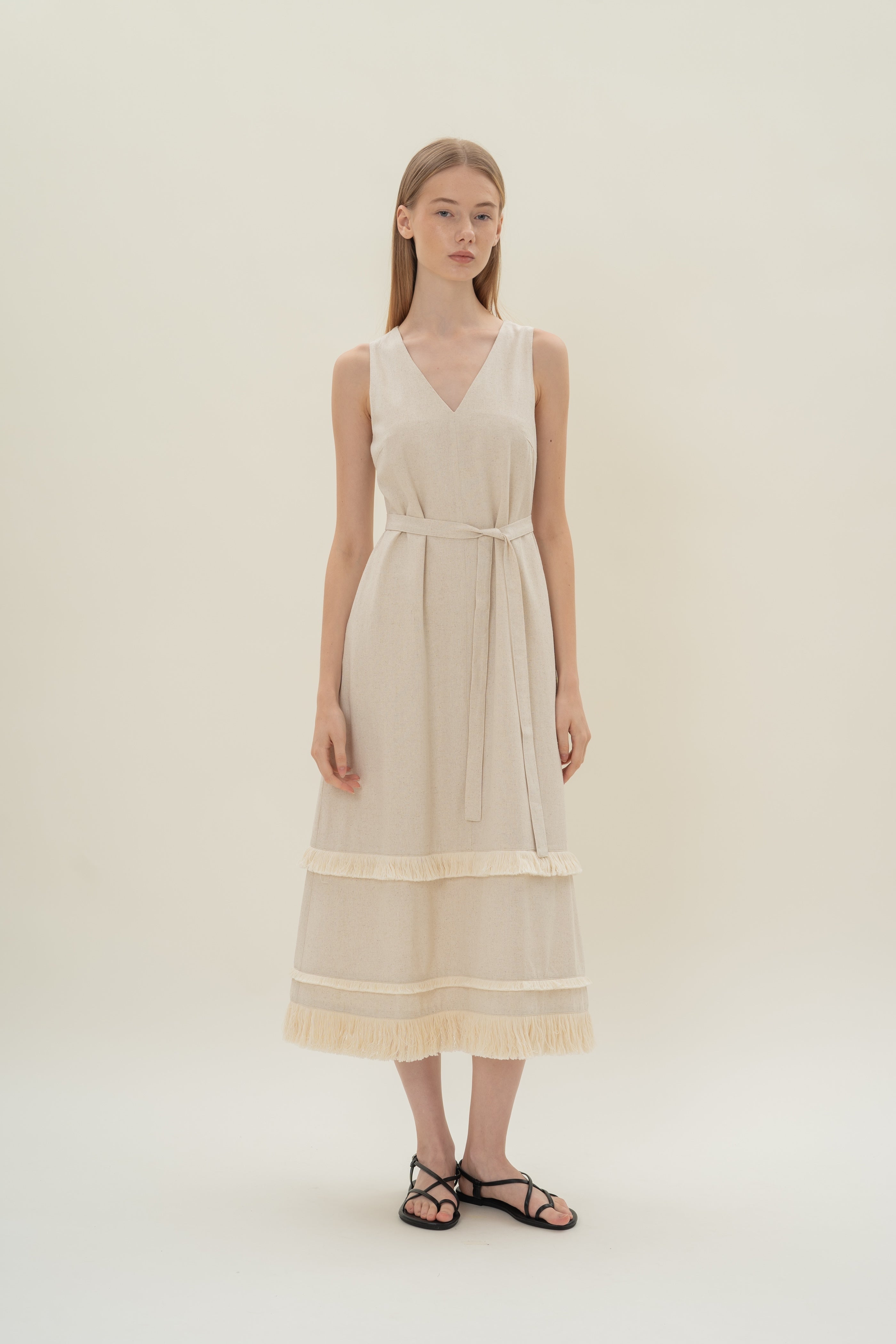 Fringe Tiered Maxi Dress in Natural