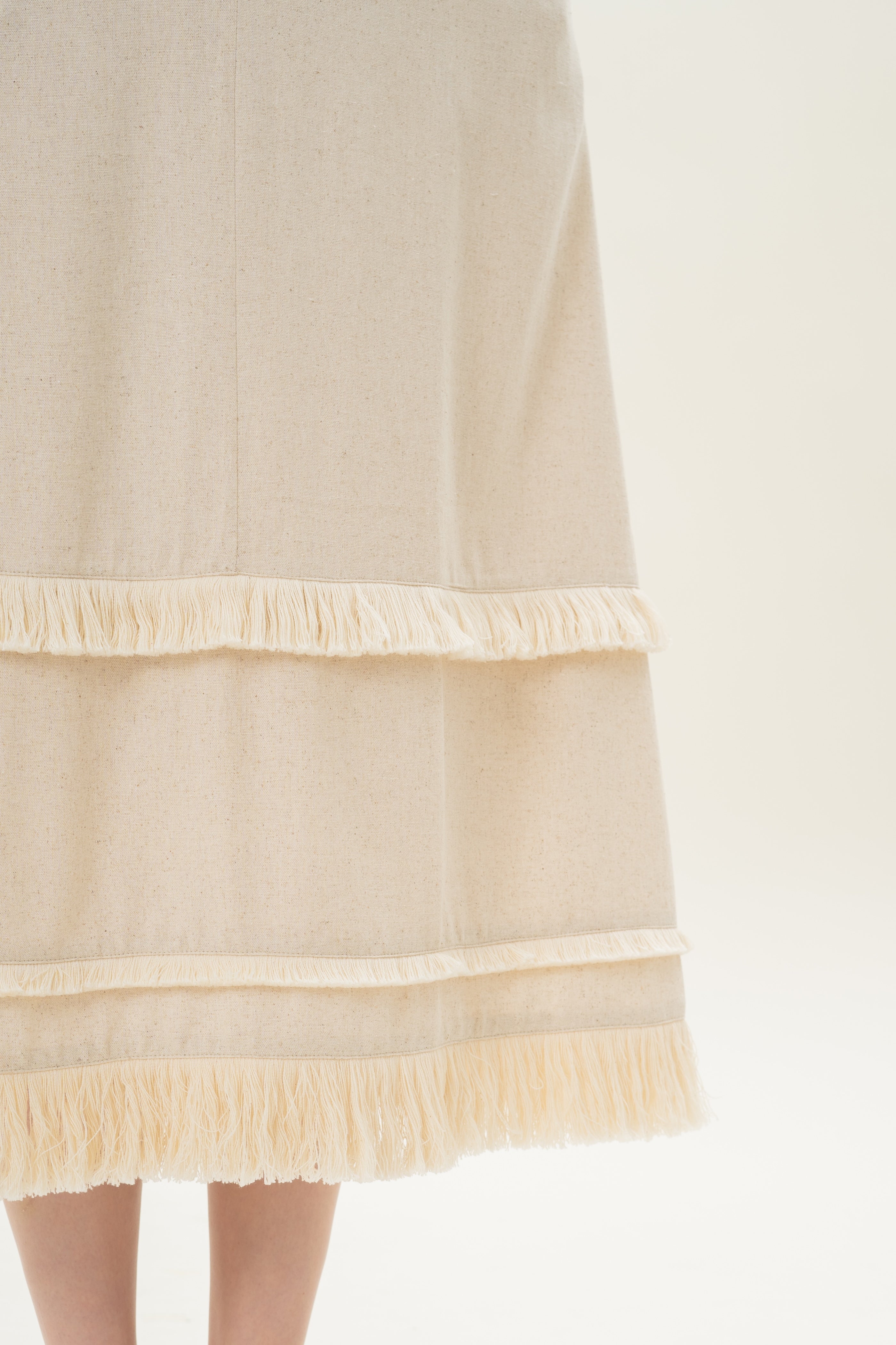 Fringe Tiered Maxi Dress in Natural