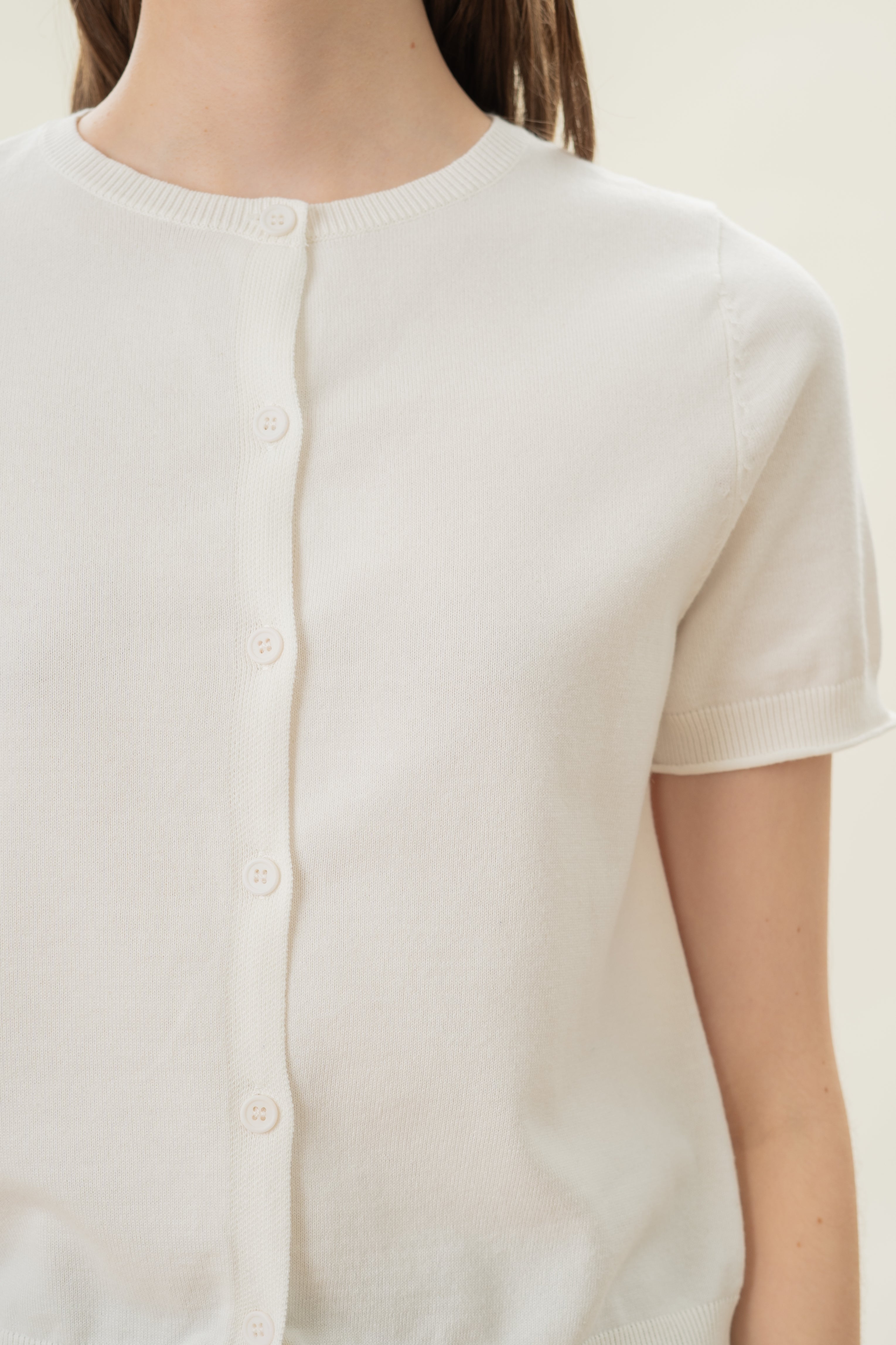 Short Sleeve Button Up Cardigan in White