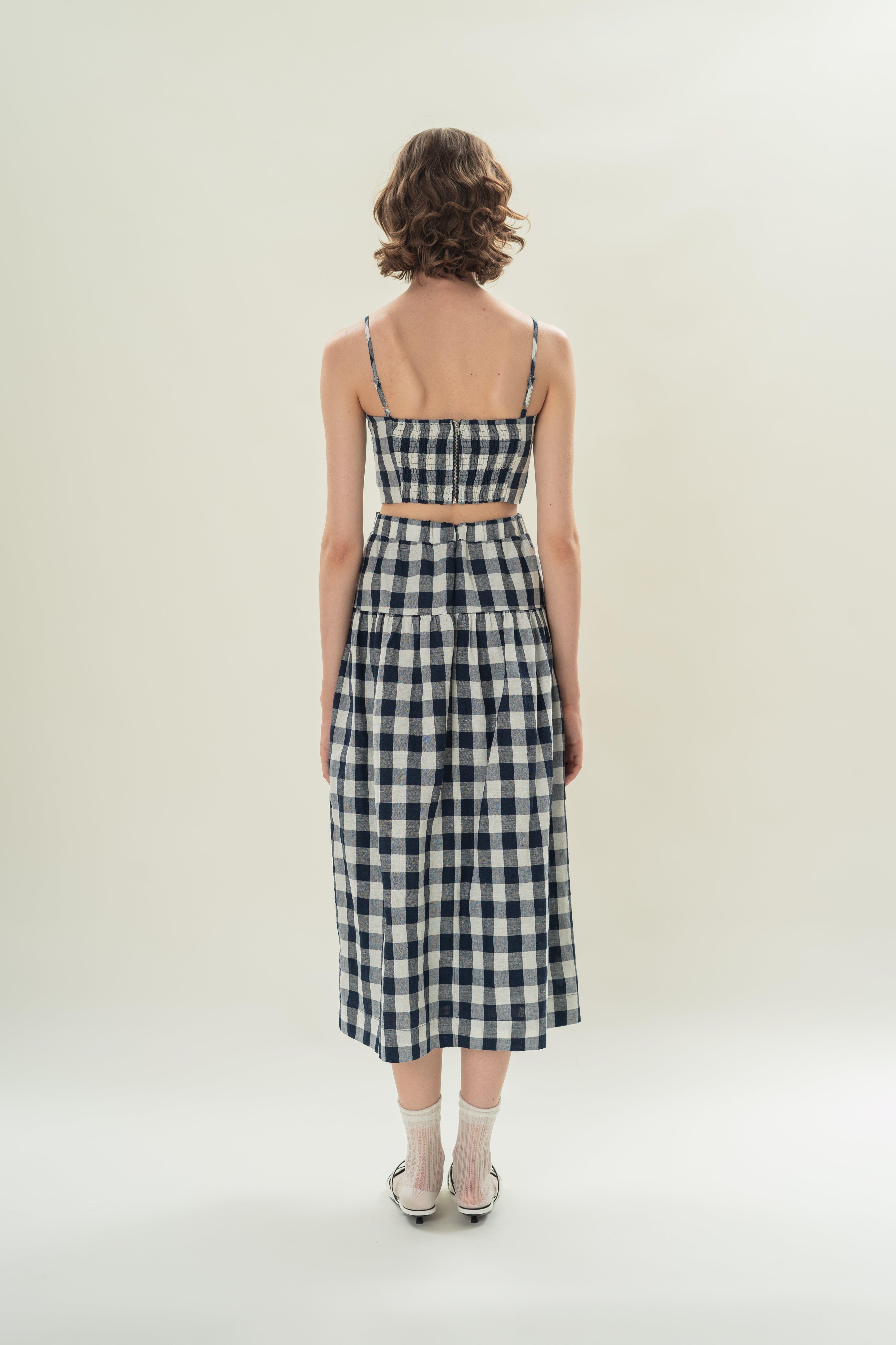 Padded Bustier Cropped Tank in Navy Gingham