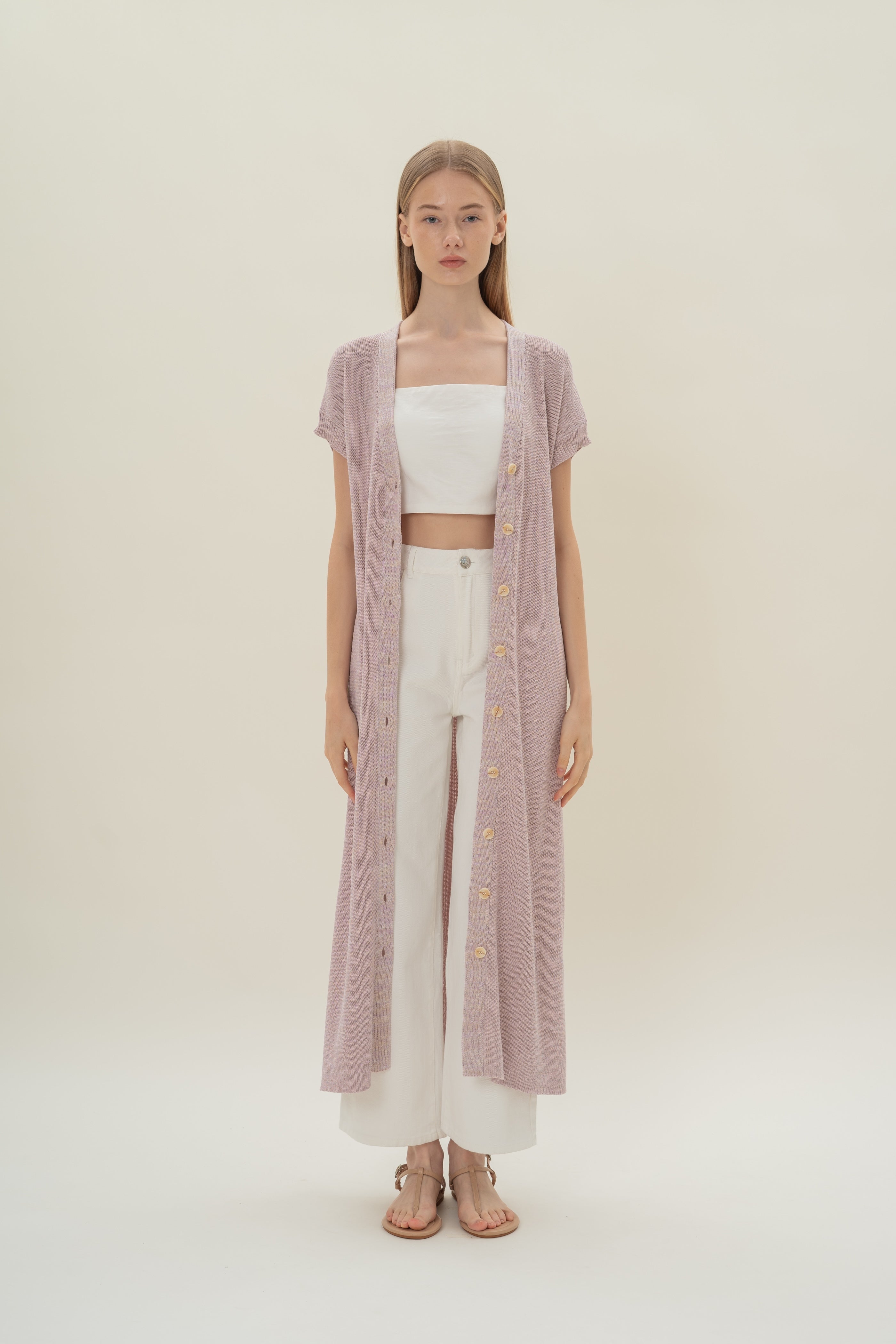 Button Front Melange Knit Dress in Lavender Mist