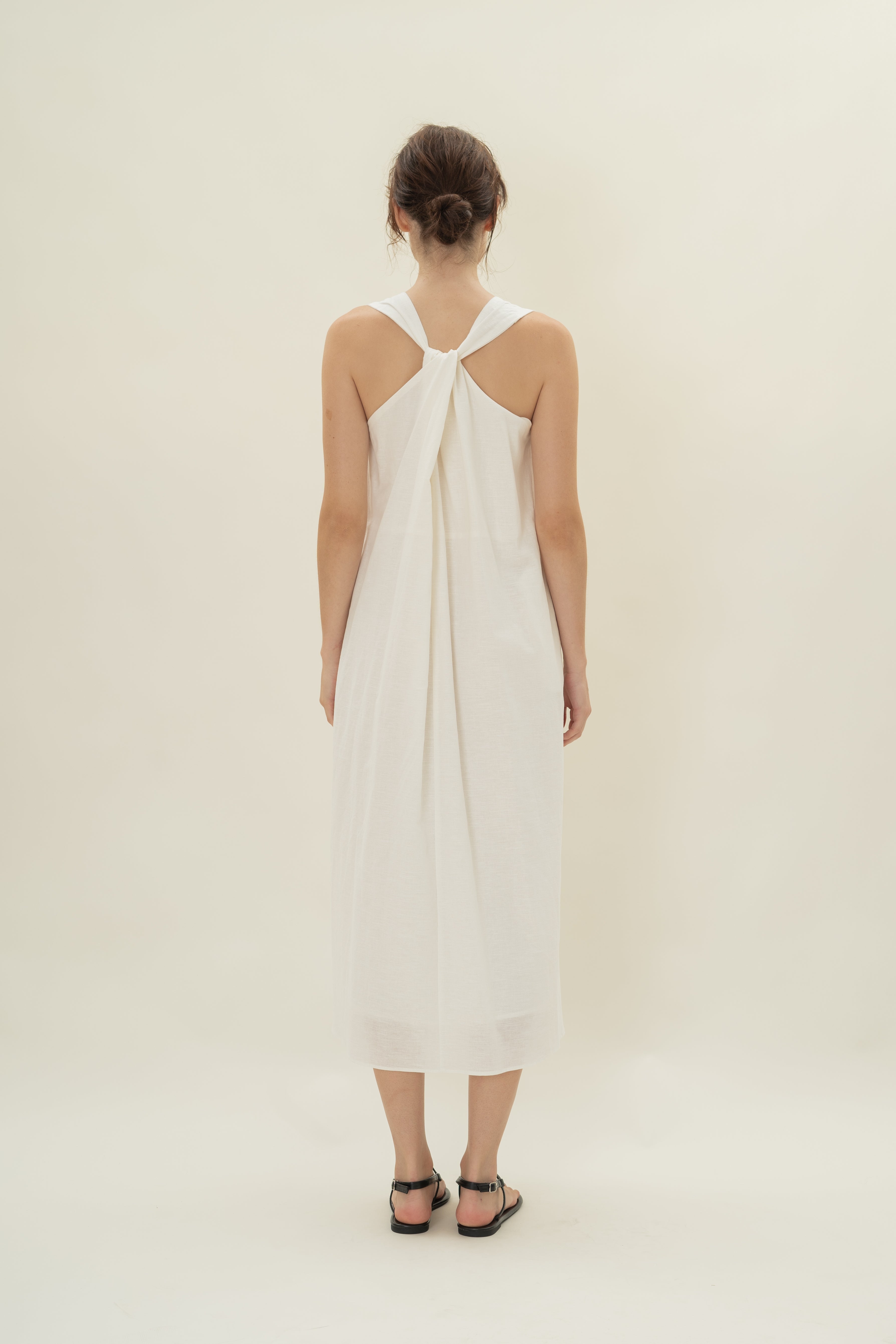 Reversible Knotted Neckline Midi Dress in White