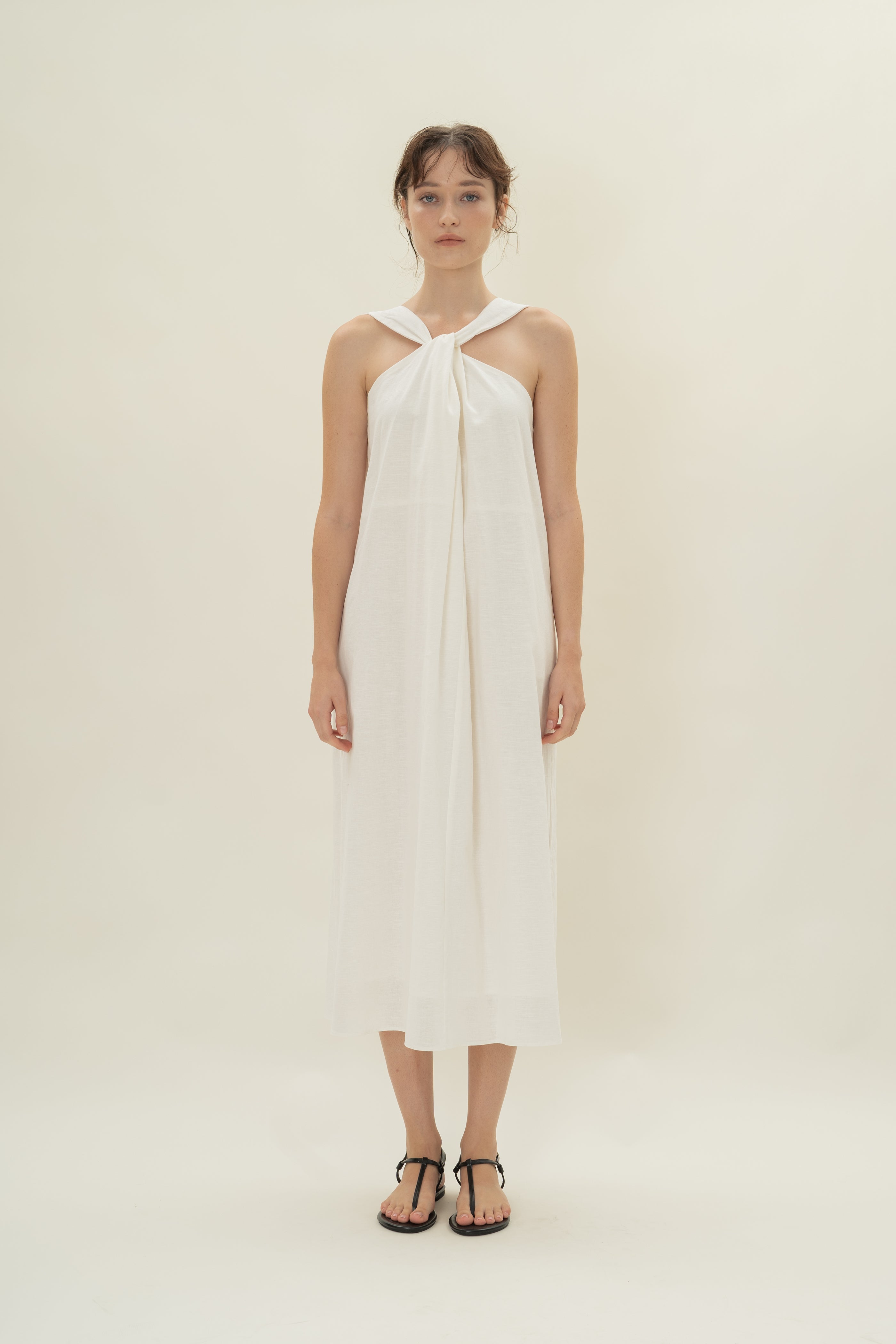 Reversible Knotted Neckline Midi Dress in White
