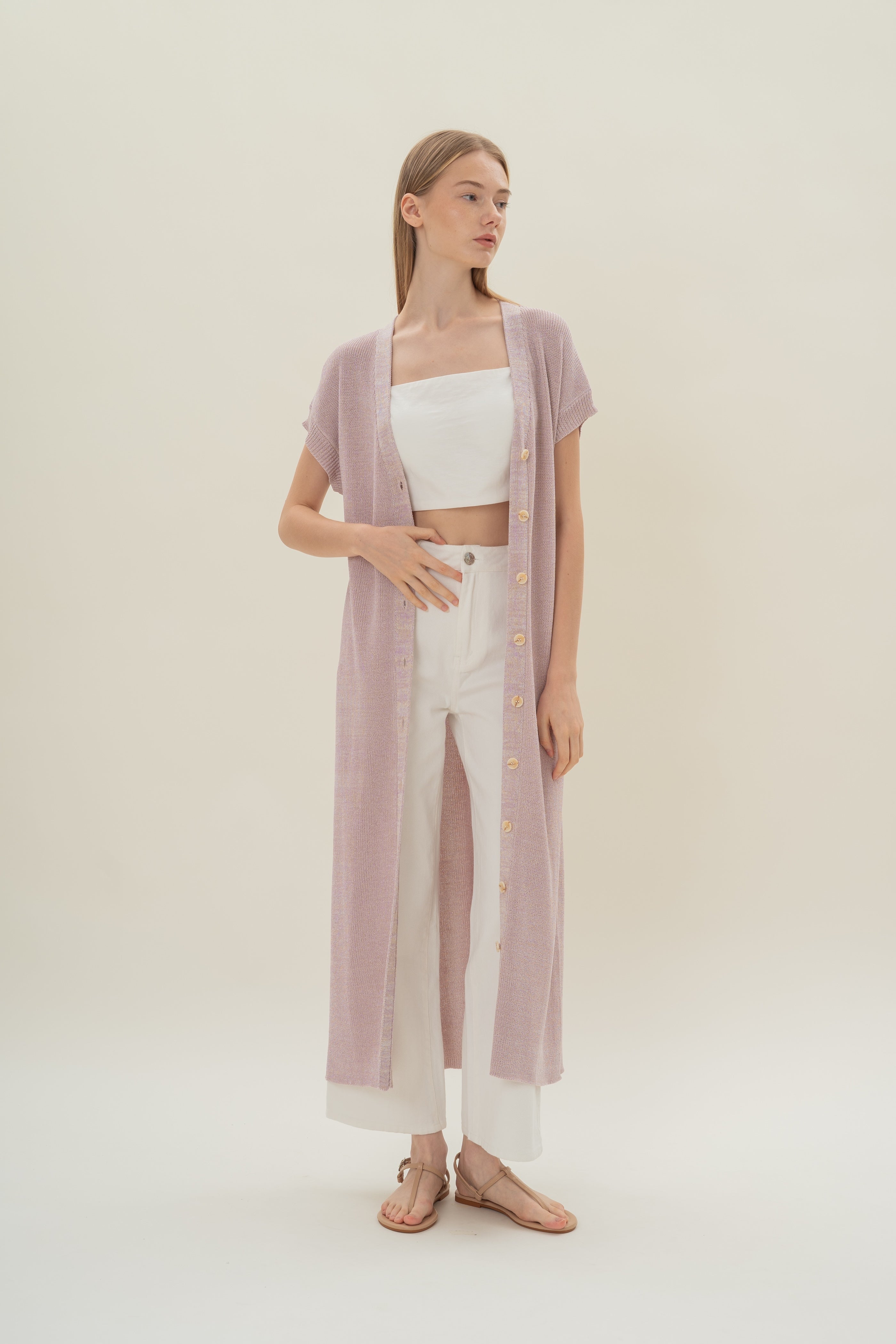 Button Front Melange Knit Dress in Lavender Mist